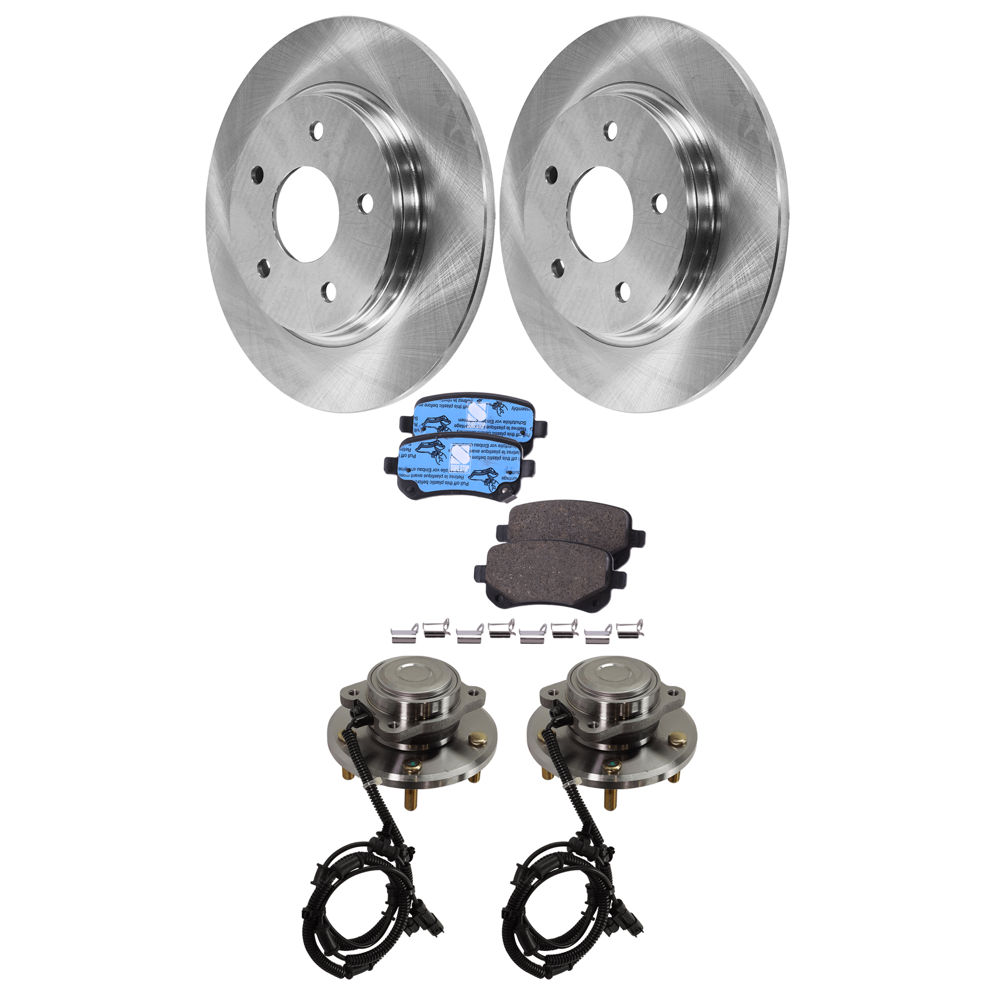 AM GRAND CARAVAN 08-11 REAR HUB ASSEMBLY RH=LH 5 pc Kit with Brake Disc and Brake Pad Set SKU KIT 081324 C951 OEM 4721677AA 4721996AA 7B0615601A