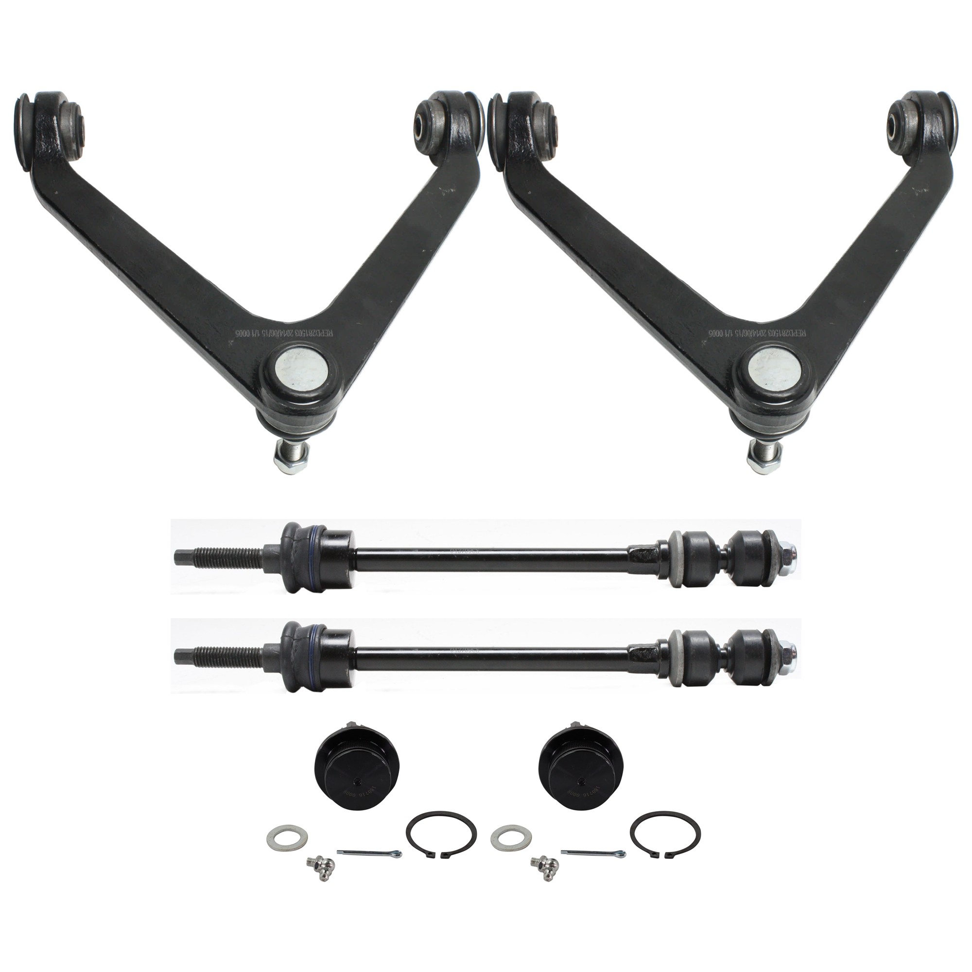 AM RAM 1500-02-05 FRONT CONTROL ARM RH AND LH Upper w ball joint s 6 pc Kit with Ball Joint and Sway Bar Link SKU KIT 081324 C973 OEM 52106577AA 52106577AB 52106577