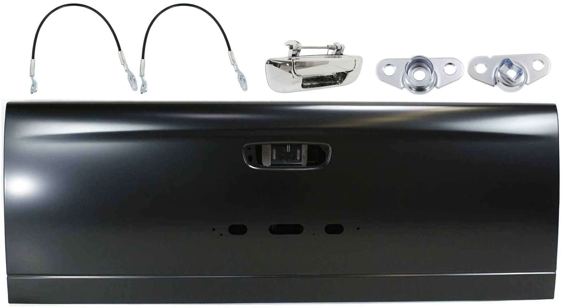 AM RAM 3500-03-06 TAILGATE Steel Primed 6 pc Kit with Tailgate Handle Tailgate Hinge and Tailgate Cable SKU KIT 081417-35 Partslink CH1900125 CH1918103 GAH010001 OEM 55276328AA 68054864AD Performa