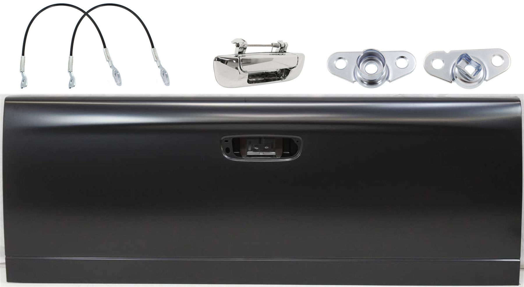 AM DODGE FULL SIZE P U 02-09 TAILGATE 6 pc Kit with Tailgate Handle Tailgate Hinge and Tailgate Cable SKU KIT 081417-36 Partslink CH1900121 CH1918103 GAH010001 OEM 55275969AB 68054864AD Performa