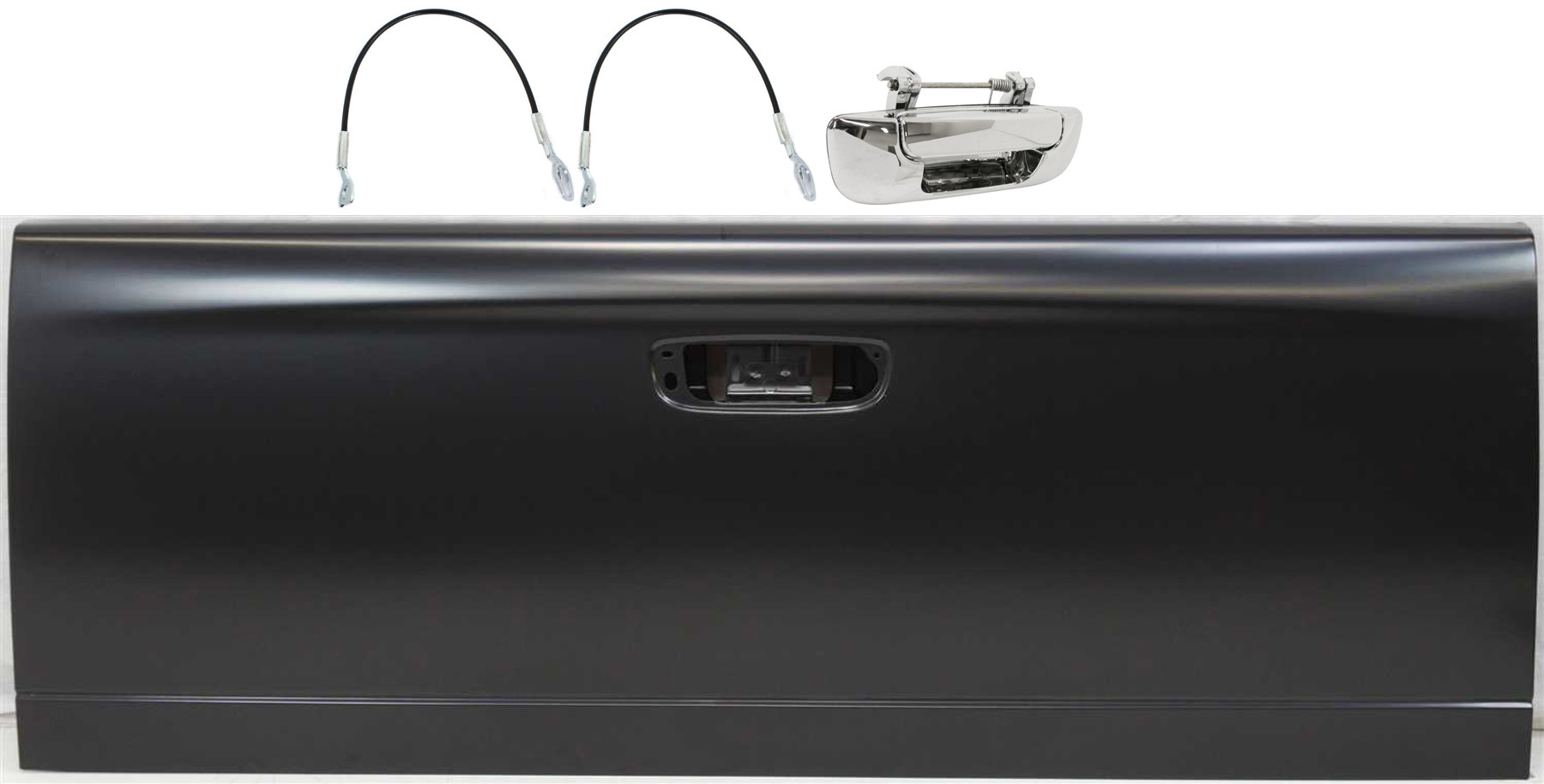 AM DODGE FULL SIZE P U 02-09 TAILGATE 4 pc Kit with Tailgate Handle and Tailgate Cable SKU KIT 081417-38 Partslink CH1900121 CH1918103 GAH010001 OEM 55275969AB 68054864AD Performa