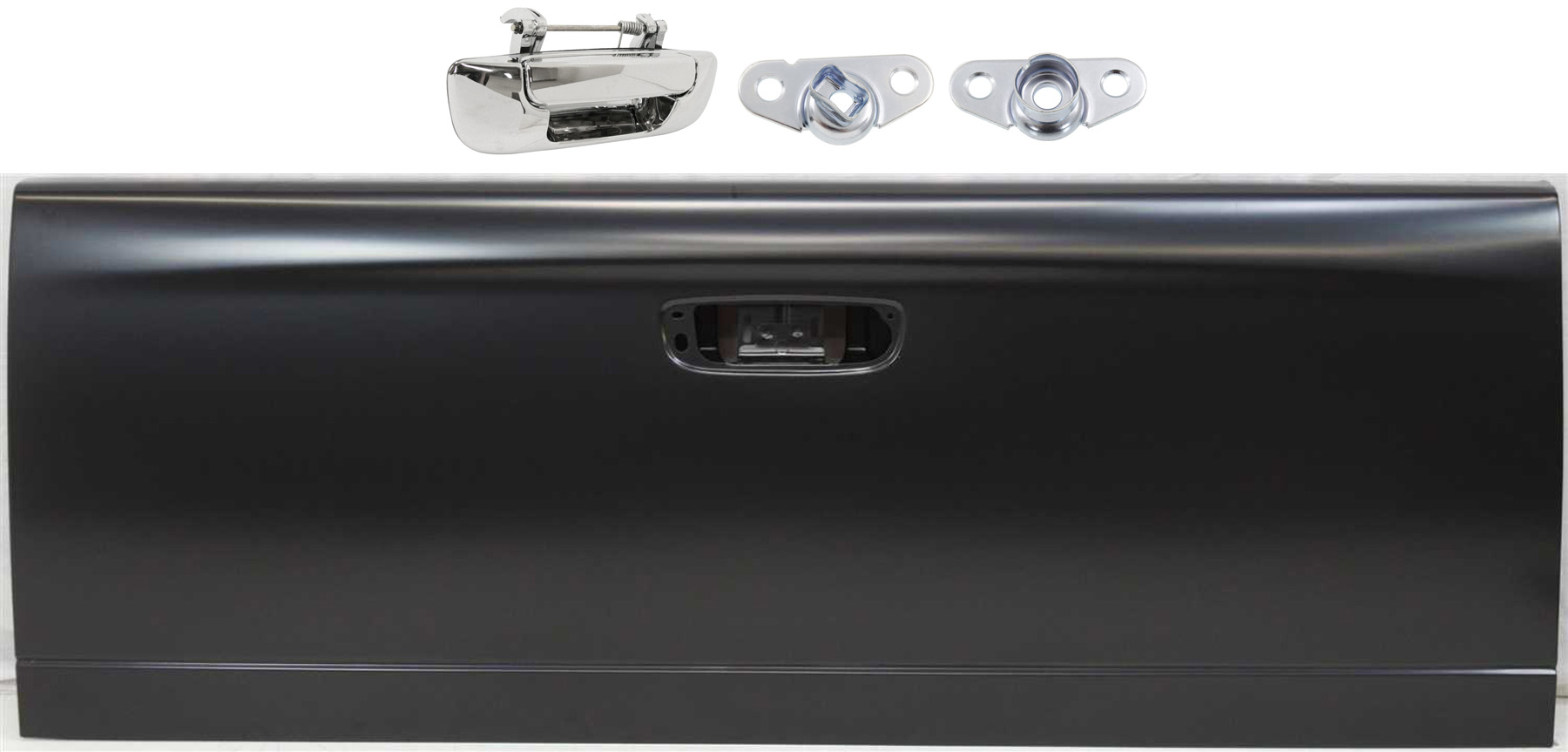 AM DODGE FULL SIZE P U 02-09 TAILGATE 4 pc Kit with Tailgate Handle and Tailgate Hinge SKU KIT 081417-40 Partslink CH1900121 GAH010001 OEM 55275969AB Performance 5527623