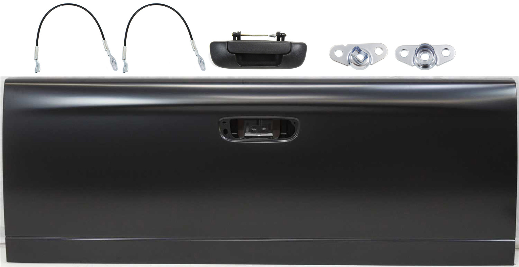 AM DODGE FULL SIZE P U 02-09 TAILGATE 6 pc Kit with Tailgate Handle Tailgate Hinge and Tailgate Cable SKU KIT 081417-43 Partslink CH1900121 CH1918103 CH1915110 OEM 55275969AB 68054864AD 55276237
