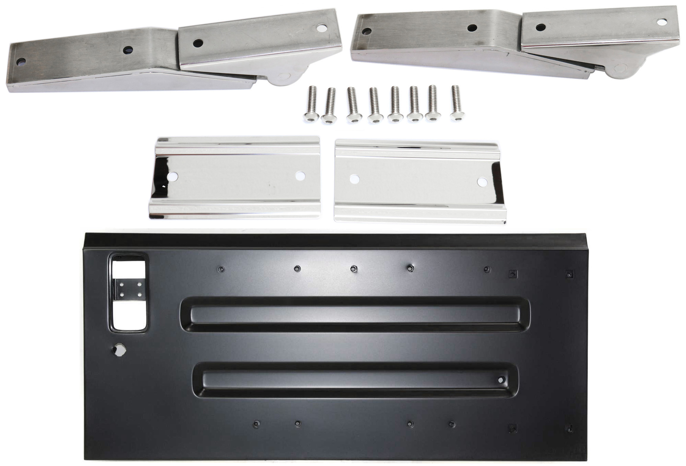 AM WRANGLER 97-06 TAILGATE KIT Stainless 3 pc Kit with Tailgate Hinge SKU KIT 081417-50 Partslink CH1900124 OEM 55176340AG 55395194AB