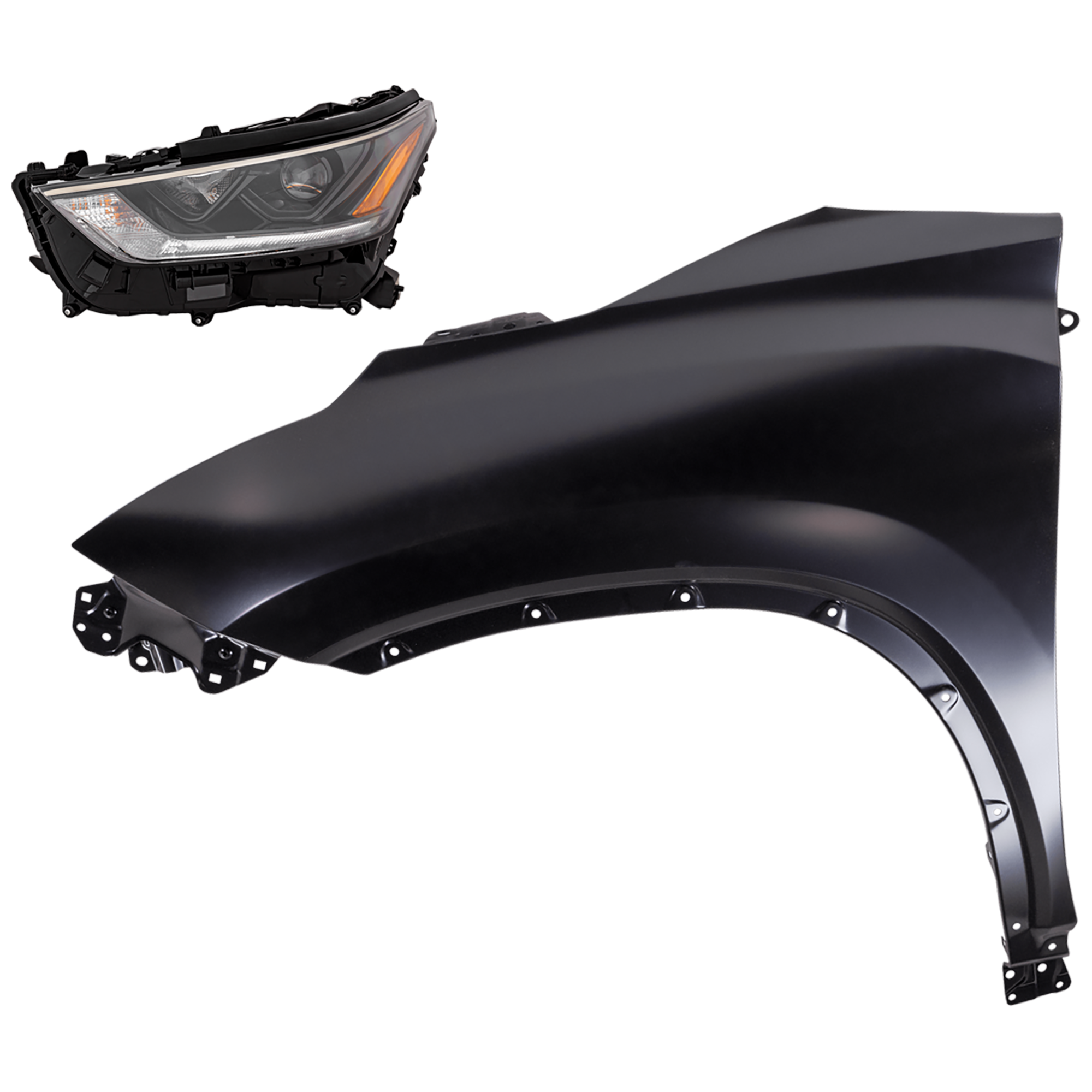 AM HIGHLANDER 21-23 HEAD LAMP LH 2 pc Kit Assembly LED XSE Model with Fender CAPA SKU KIT 081526-344 Partslink TO2502303C TO1240277C OEM 811500E470-538020E160