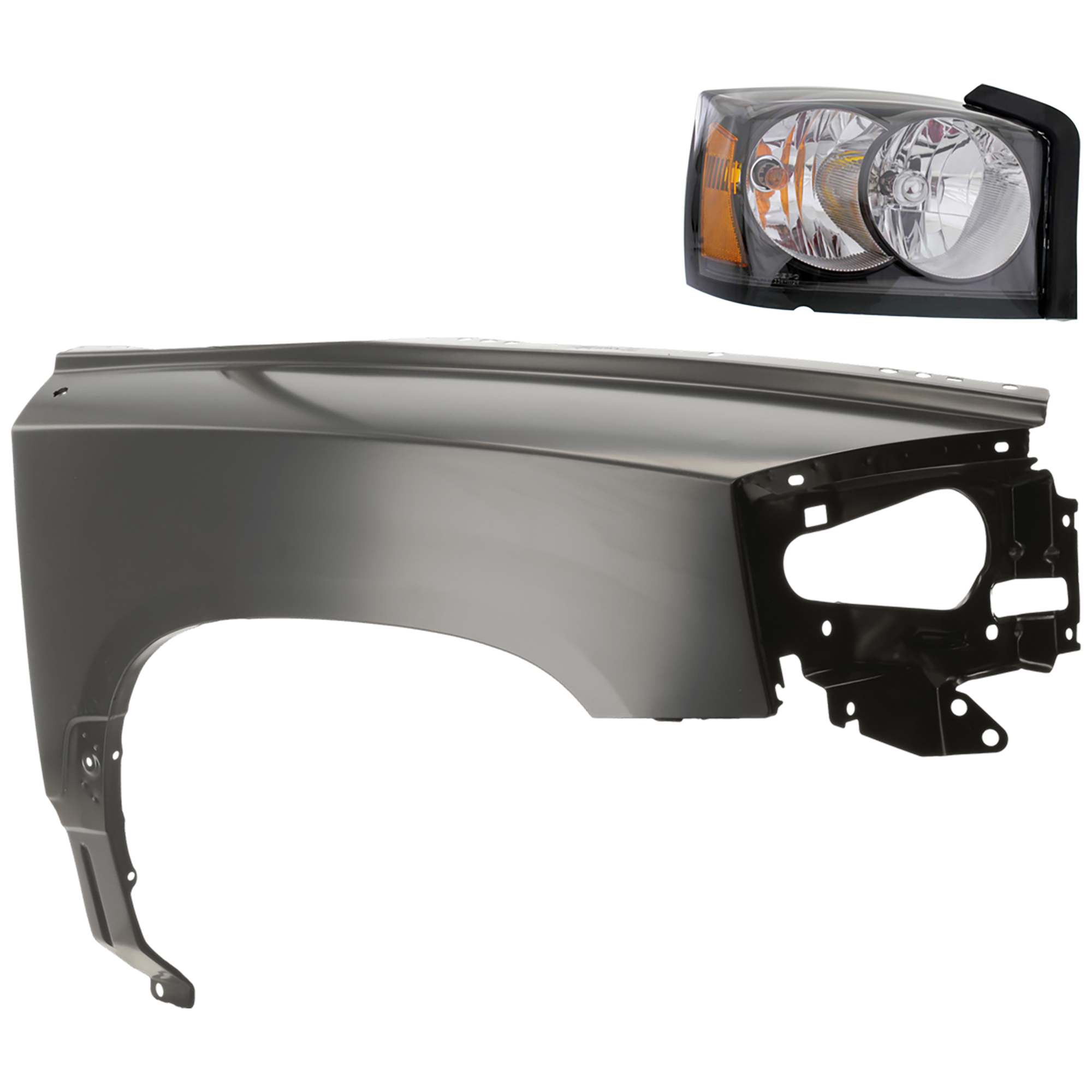 AM DAKOTA 06-07 HEAD LAMP RH 2 pc Kit Assembly Halogen Black Interior w o Corner Light Bulb Shield with Fender SKU KIT 081526-347 Partslink CH2519116 CH1241241 OEM 55078106AB 55359248AD
