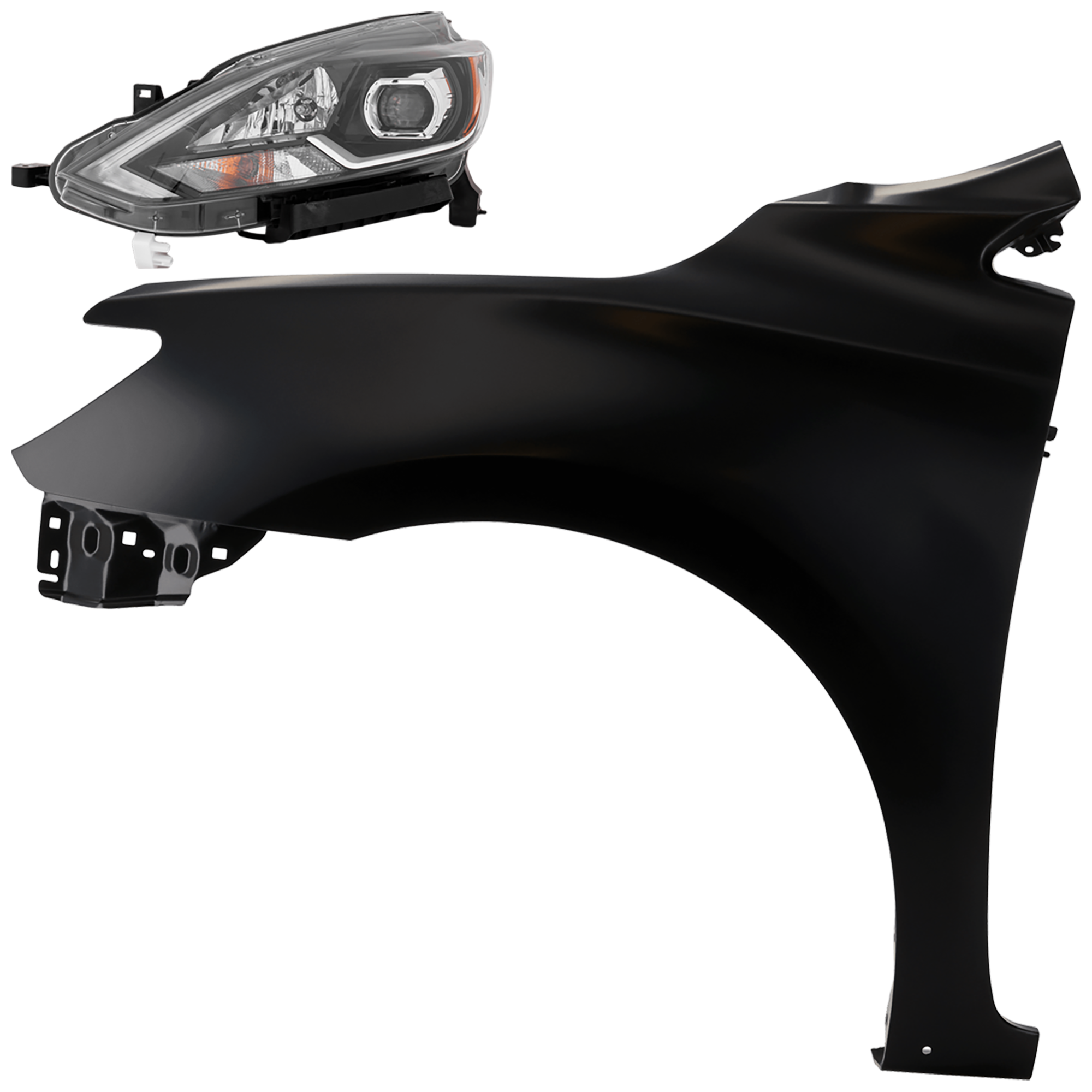 AM SENTRA 18-19 HEAD LAMP LH 2 pc Kit Assembly LED with Fender SKU KIT 081526-353 Partslink NI2502263 NI1240223 OEM 260605UD5A F31013YUAA