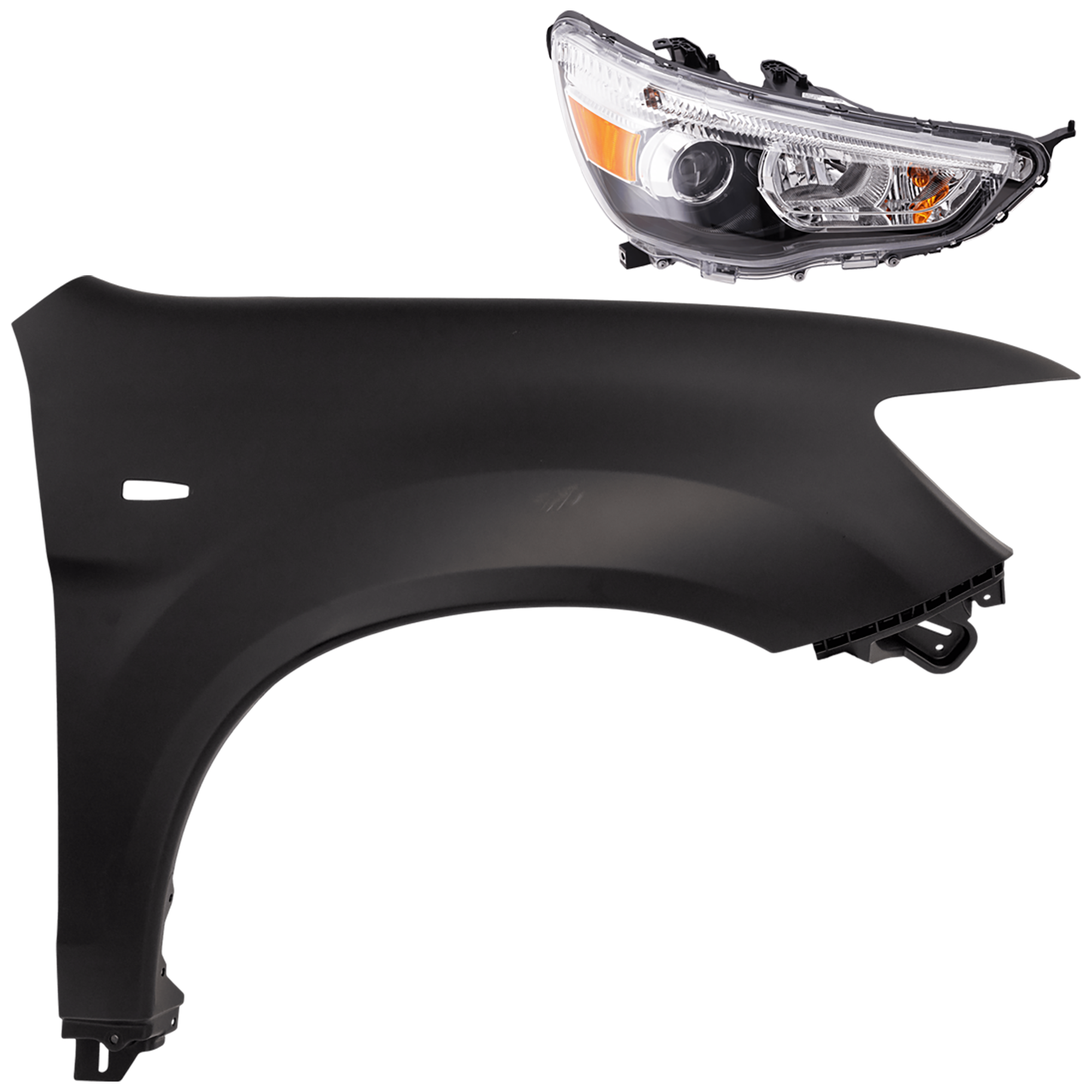 AM OUTLANDER SPORT RVR 11-15 HEAD LAMP RH 2 pc Kit Assembly Halogen with Fender SKU KIT 081526-357 Partslink MI2503160 MI1241175 OEM 8301C224-5220J228