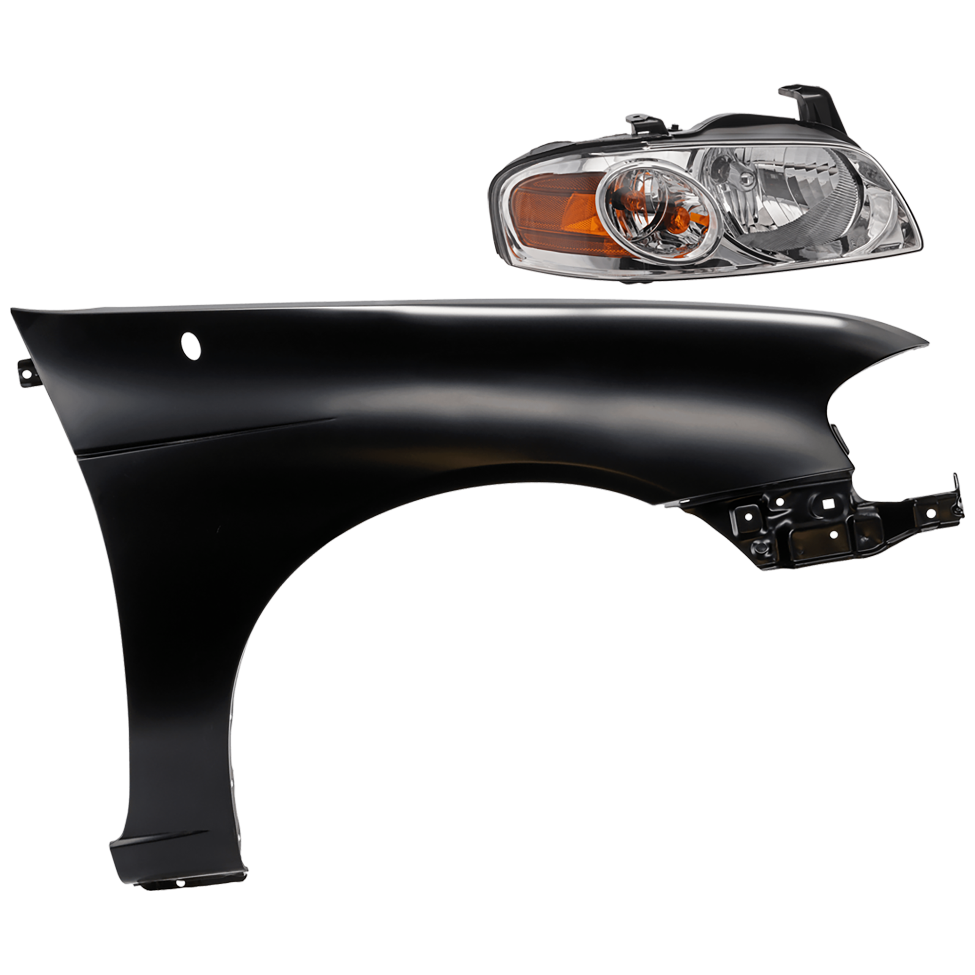 AM SENTRA 04-06 HEAD LAMP RH 2 pc Kit Assembly Halogen Chrome Interior Base S Models with Fender SKU KIT 081526-358 Partslink NI2503151 NI1241168 OEM 260106Z525 F31005M030