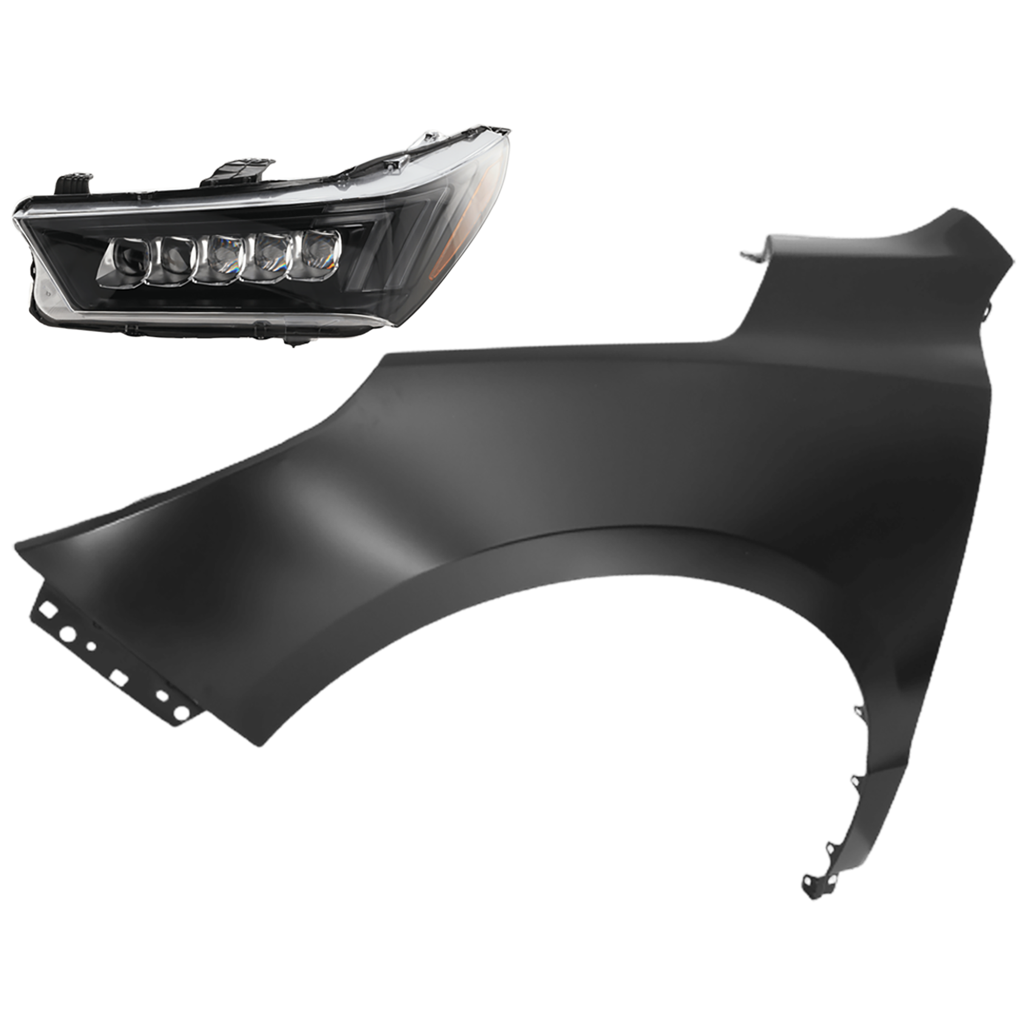AM MDX 17-20 HEAD LAMP LH 2 pc Kit Assembly LED with Fender SKU KIT 081526-362 Partslink AC2502135 AC1240131 OEM 33150TZ5A91-60260TZ5A91ZZ PFM