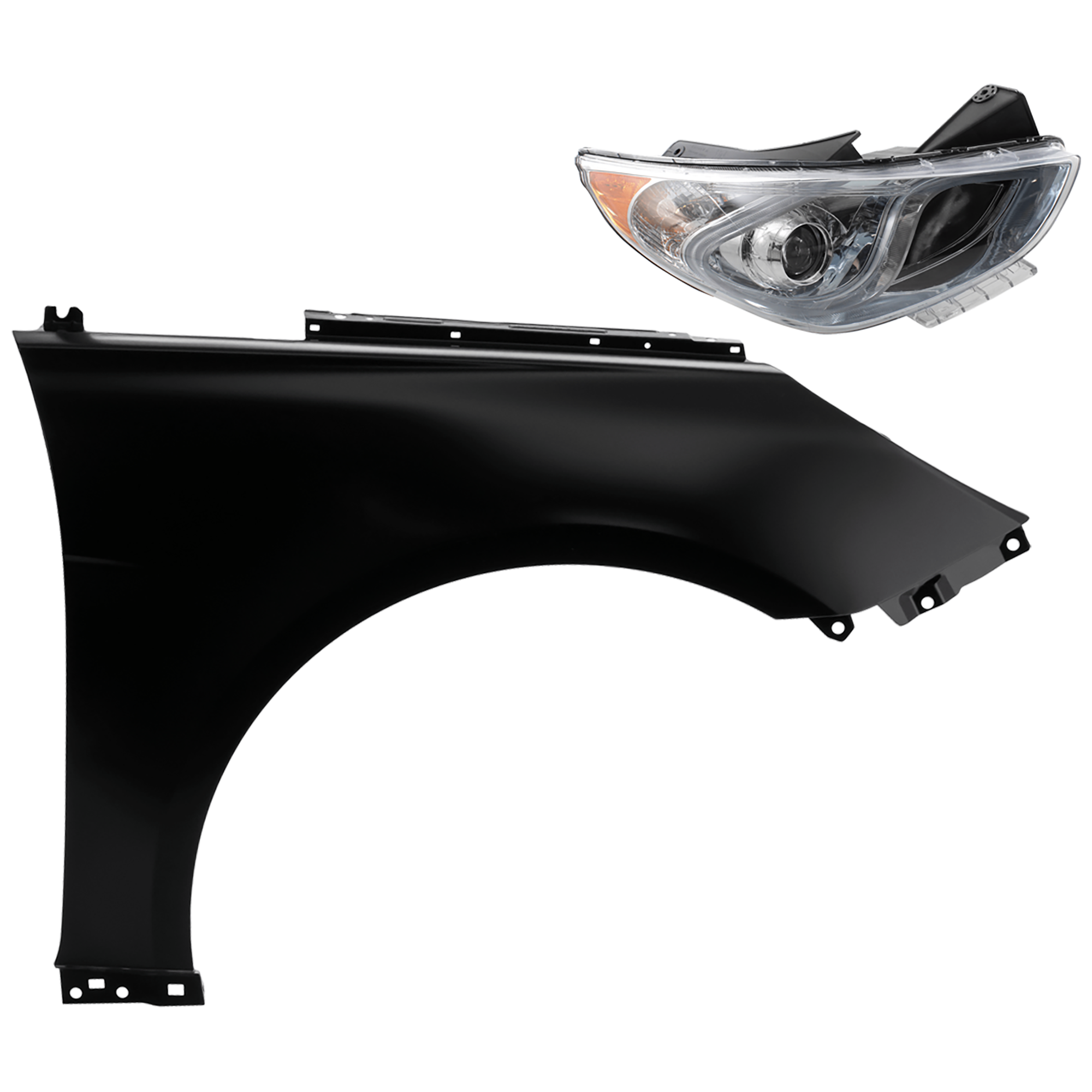 AM SONATA 11-15 HEAD LAMP RH 2 pc Kit Assembly Halogen Hybrid Models with Fender SKU KIT 081526-370 Partslink HY2503177 HY1241151 OEM 921024R050-663213S000