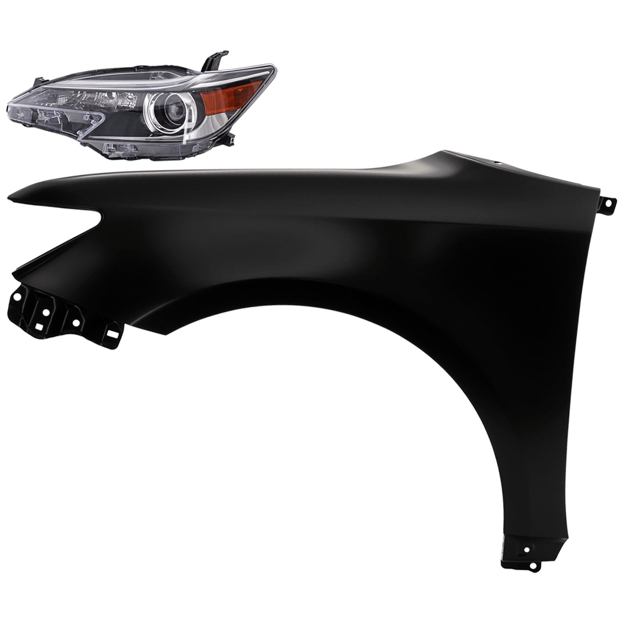 AM TC 14-16 HEAD LAMP LH 2 pc Kit Lens and Housing Halogen Base Model with Fender CAPA SKU KIT 081526-373 Partslink SC2518109C SC1240105C OEM 8117021180-5380221140