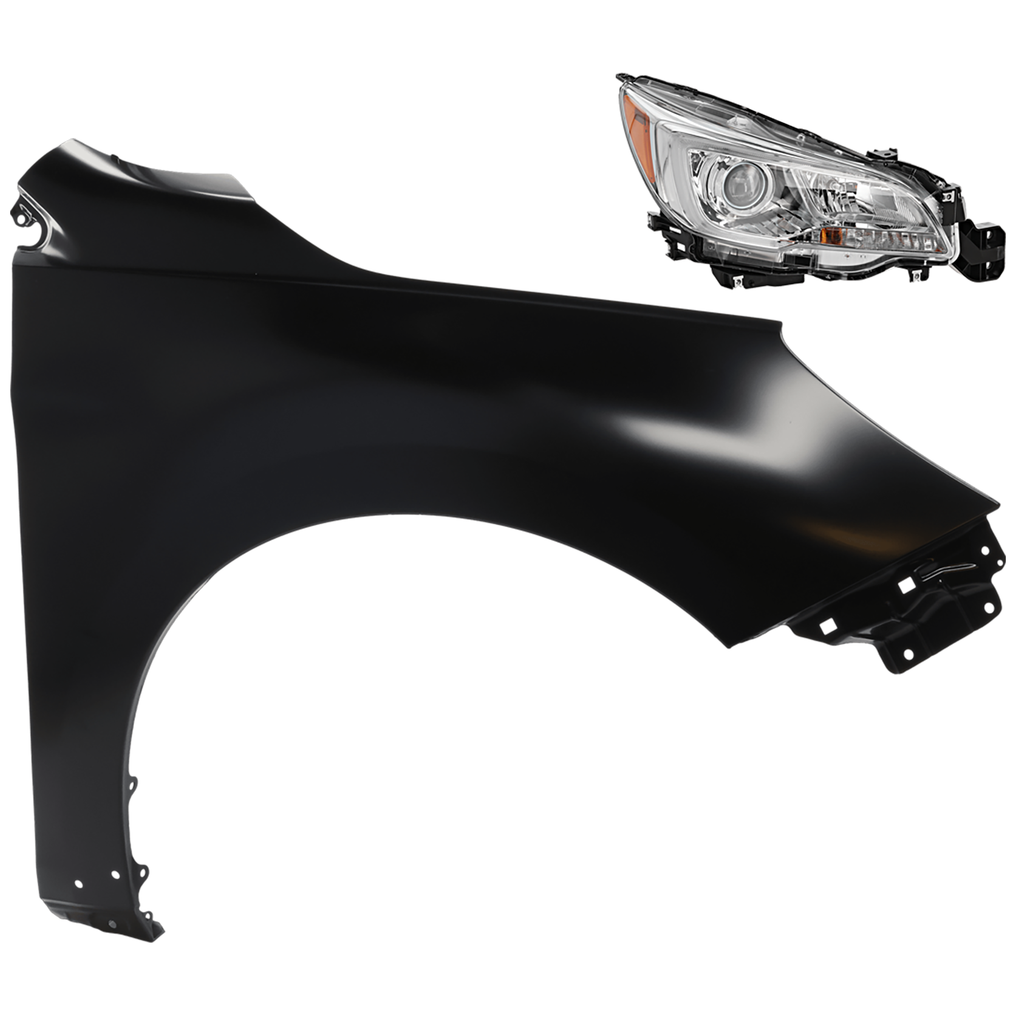 AM OUTBACK 15-17 HEAD LAMP RH 2 pc Kit Assembly Halogen Chrome Interior with Fender SKU KIT 081526-374 Partslink SU2503151 SU1241141 OEM 84001AL02A PFM 84001AL00A 5712