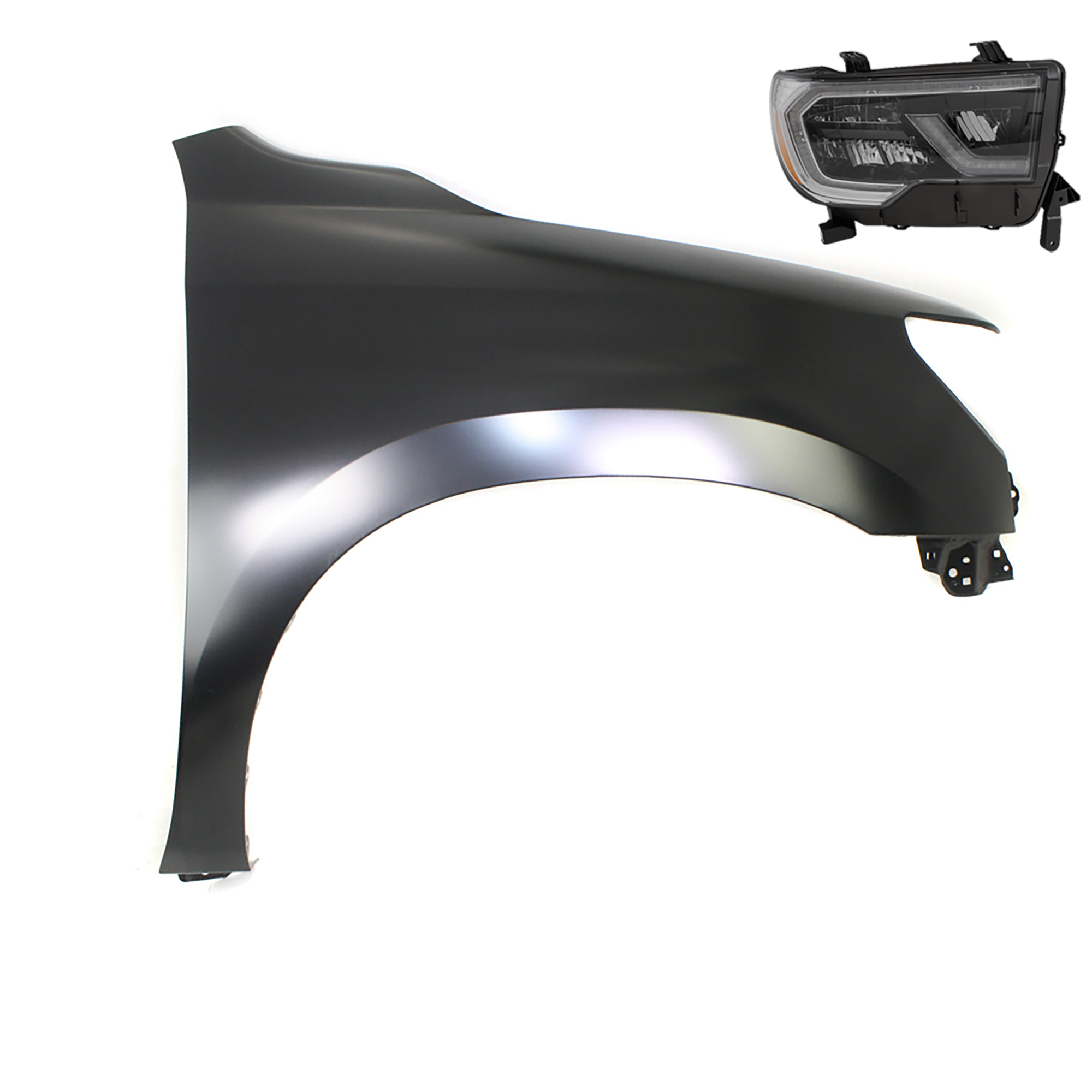 AM SEQUOIA 18-22 HEAD LAMP RH 2 pc Kit Assembly LED Platinum Model with Fender SKU KIT 081526-401 Partslink TO2503265 TO1241225 OEM 811100C190-538010C230