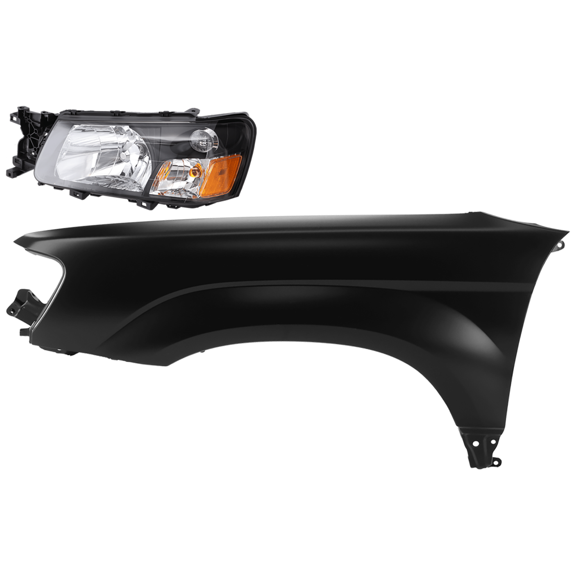 AM FORESTER 03-04 HEAD LAMP LH 2 pc Kit Assembly Halogen with Fender SKU KIT 081526-405 Partslink SU2502111 SU1240123 OEM 84001SA030-57110SA0309P