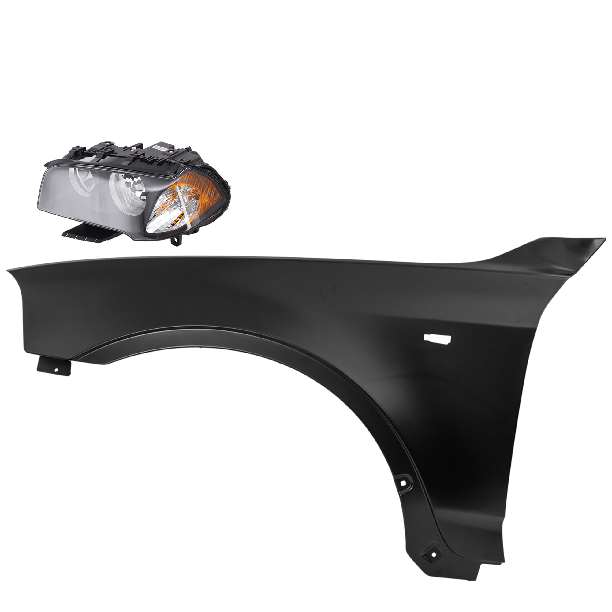AM X3-05-06 HEAD LAMP LH 2 pc Kit Assembly Halogen with Fender SKU KIT 081526-40 Partslink BM2502139 BM1240140 OEM 63123418423-41353405921