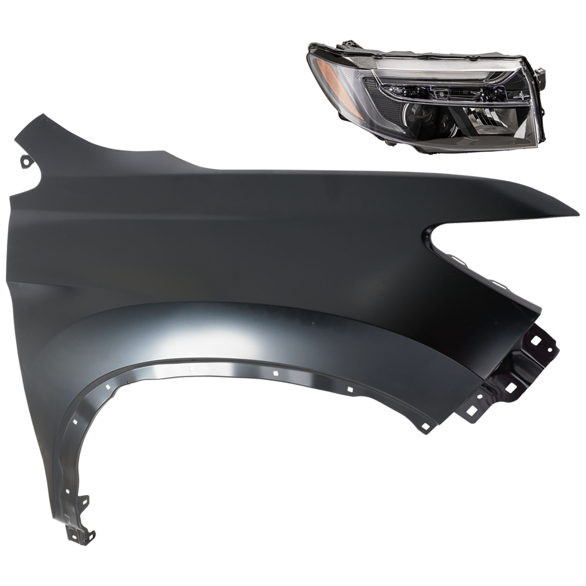 AM RIDGELINE 21-25 HEAD LAMP RH 2 pc Kit Assembly LED with Fender CAPA SKU KIT 081526-411 Partslink HO2503204C HO1241202C OEM 33100T6ZA01-60211T6ZA00ZZ