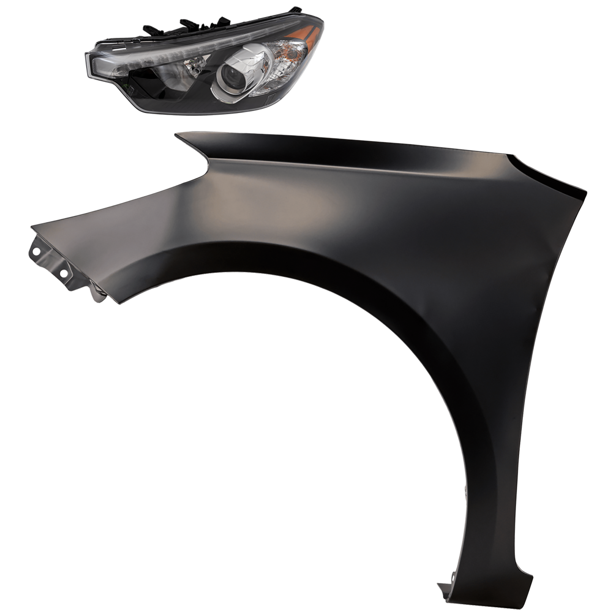 AM FORTE FORTE5-14-15 HEAD LAMP LH 2 pc Kit Assembly Halogen w LED Position Light with Fender CAPA SKU KIT 081526-438 Partslink KI2502171C KI1240138C OEM 92101A7210-66311A7000