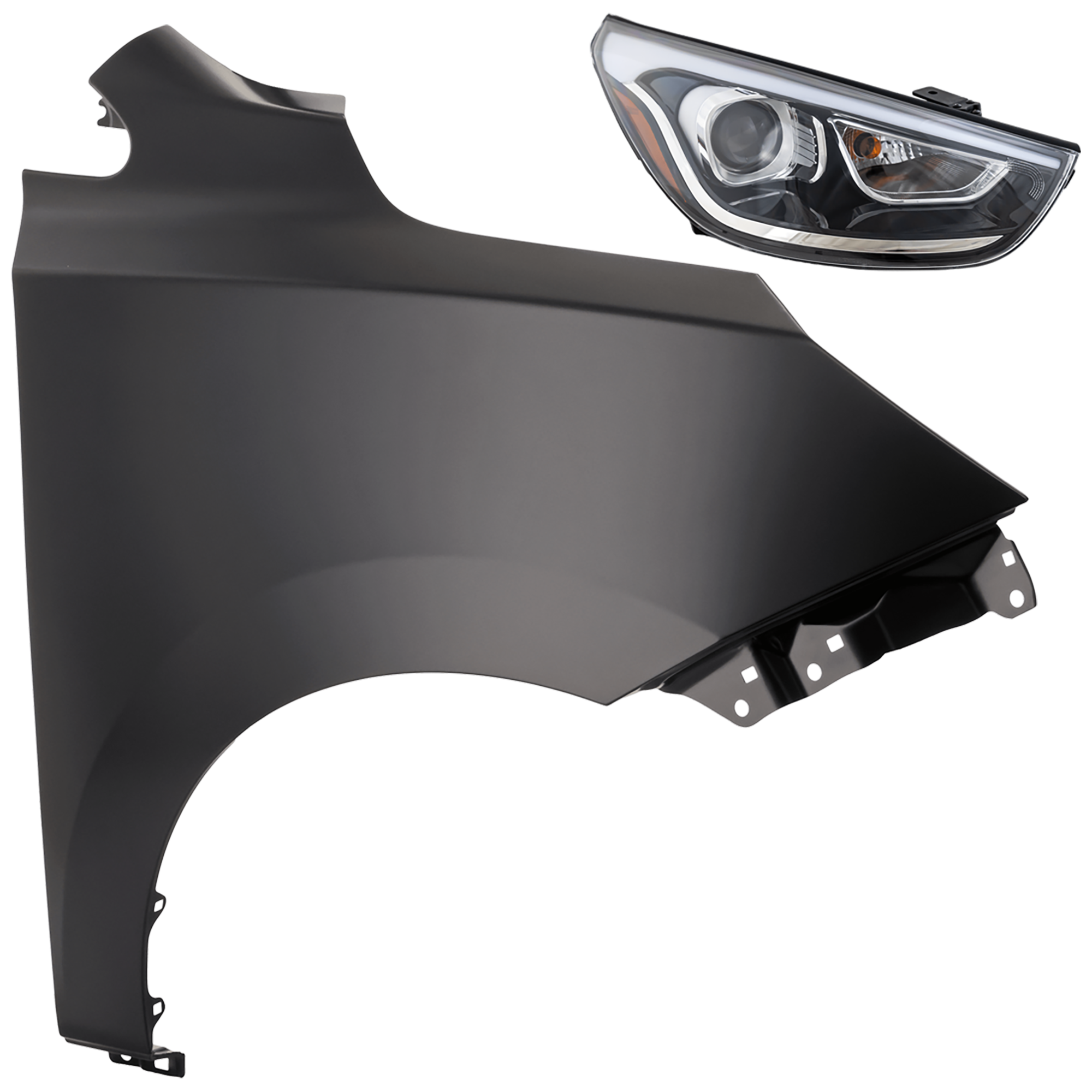AM TUCSON 14-15 HEAD LAMP RH 2 pc Kit Assembly Halogen with Fender SKU KIT 081526-455 Partslink HY2503185 HY1241146 OEM 921022S640-663212S000
