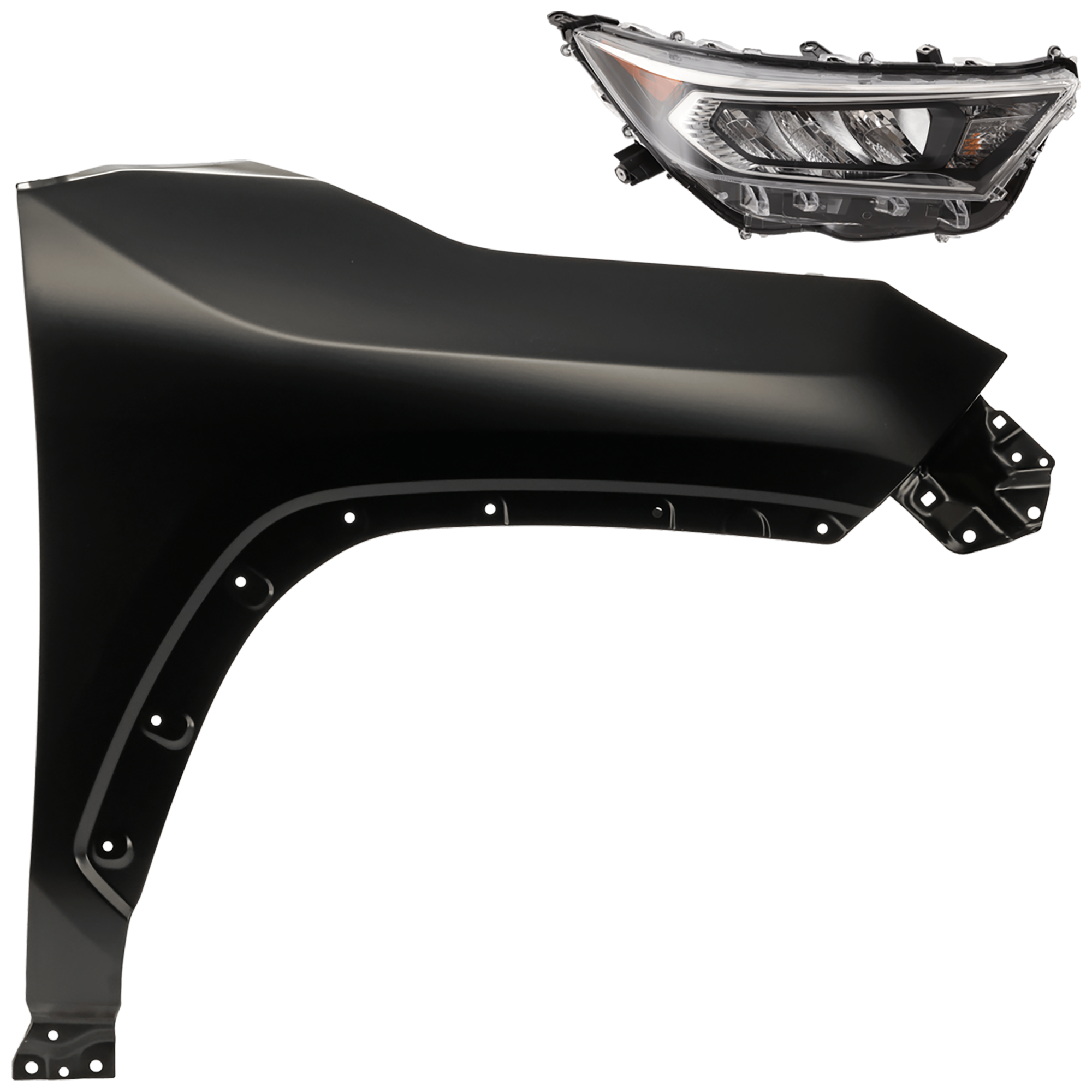 AM RAV4-19-21 HEAD LAMP RH 2 pc Kit Assembly LED Chrome Bezel North America Built Vehicle with Fender SKU KIT 081526-457 Partslink TO2503275 TO1241275 OEM 811100R140-538110R130 PFM