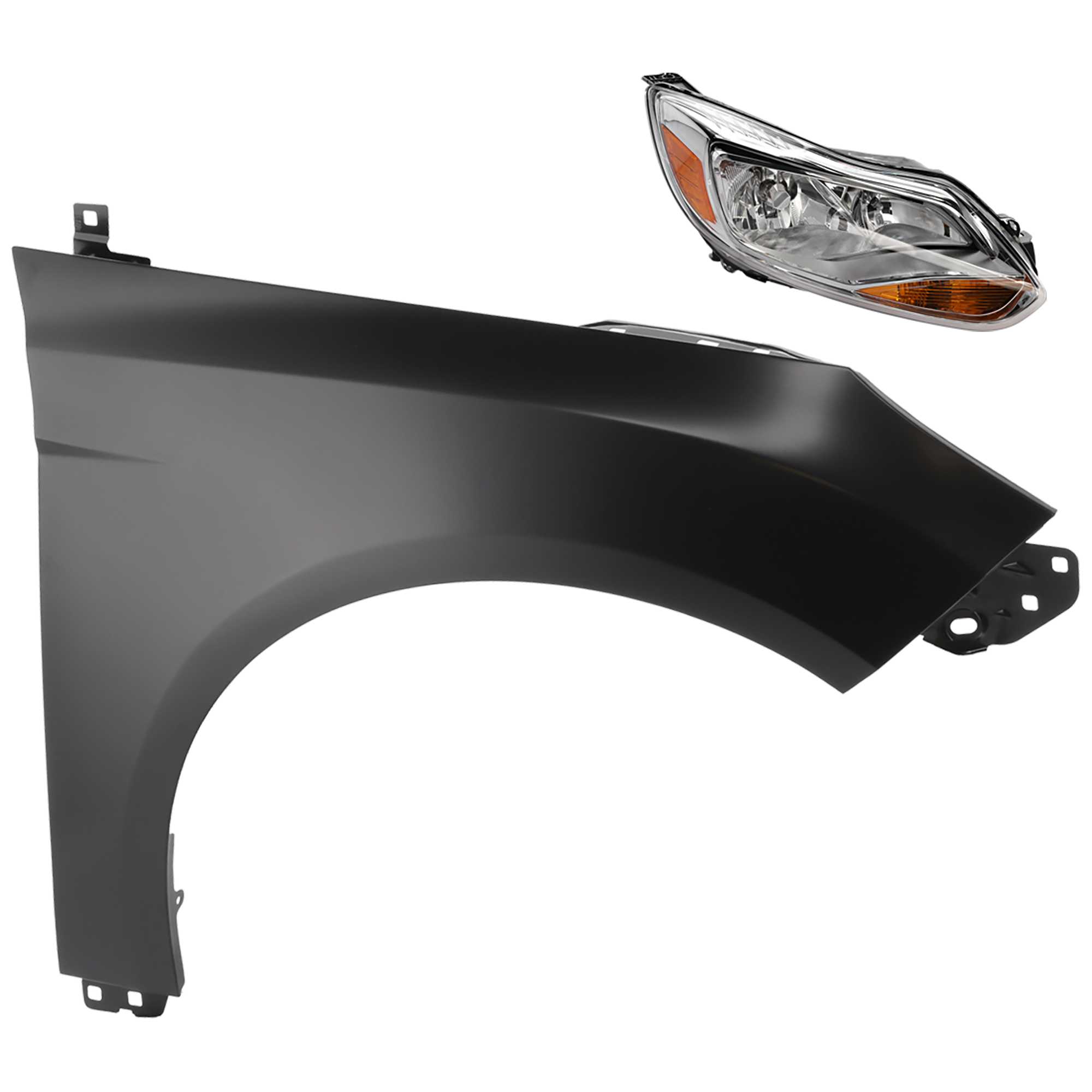AM FOCUS 12-14 HEAD LAMP RH 2 pc Kit Assembly Halogen Hatchback Sedan S SE SEL Models with Fender CAPA SKU KIT 081526-464 Partslink FO2503298C FO1241287C OEM BM5Z13008F BM5Z16005B