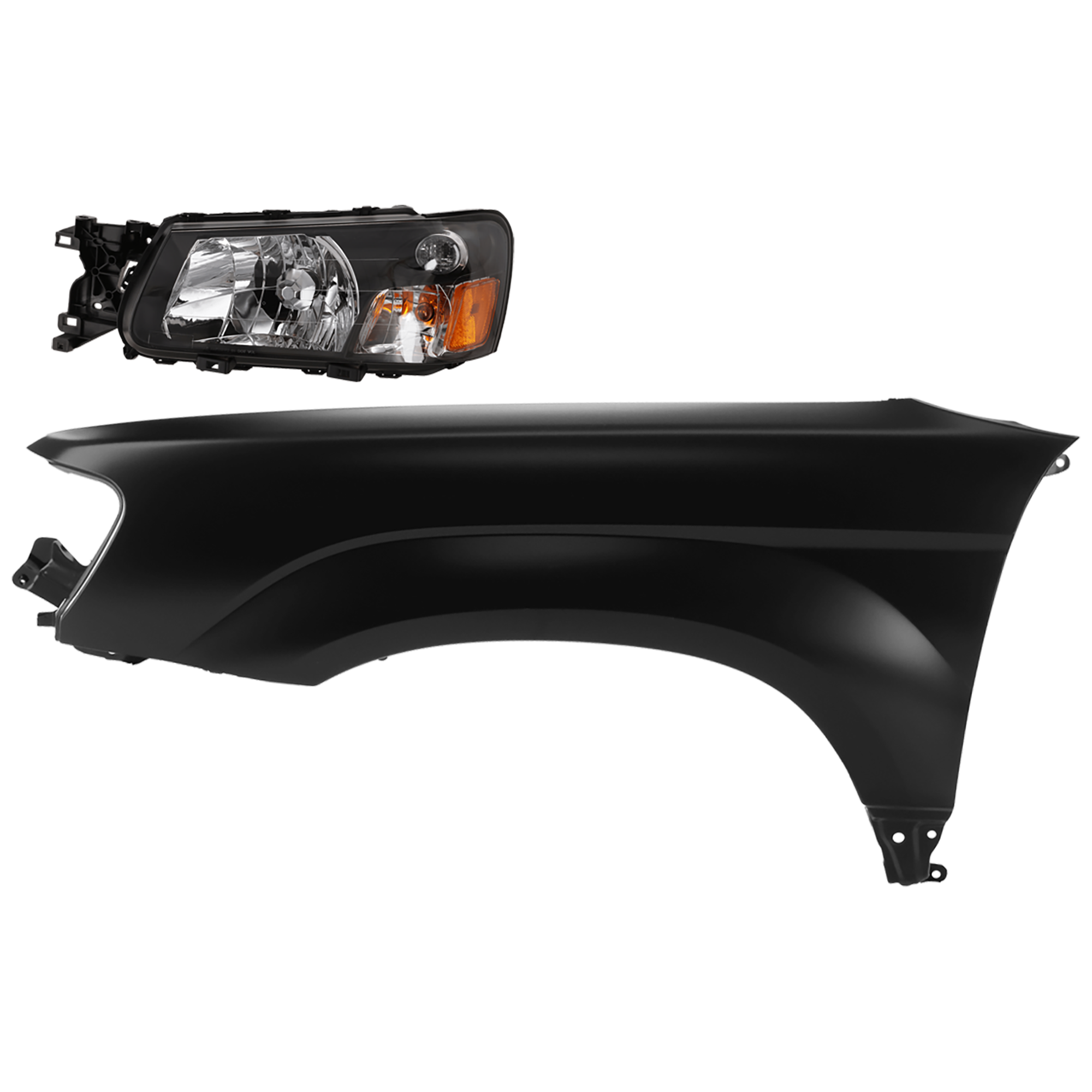 AM FORESTER 05-05 HEAD LAMP LH 2 pc Kit Assembly Halogen with Fender SKU KIT 081526-477 Partslink SU2502115 SU1240123 OEM 84001SA310-57110SA0309P