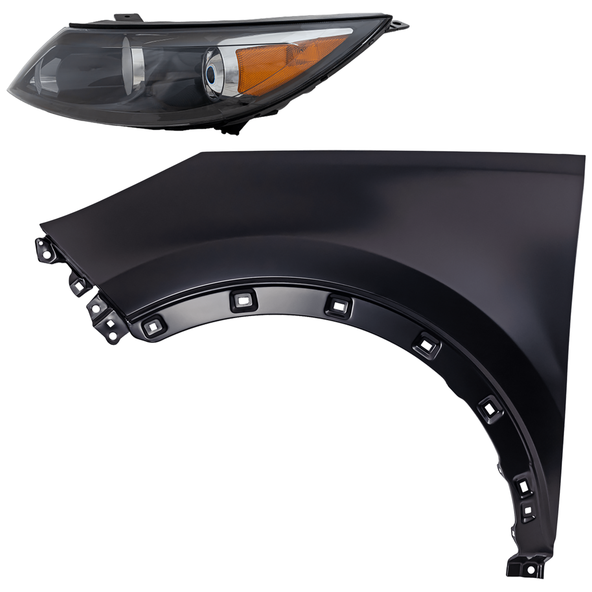 AM SPORTAGE 11-12 HEAD LAMP LH 2 pc Kit Assembly Halogen w o LED Daytime Running Lights Base LX Models with Fender SKU KIT 081526-47 Partslink KI2502148 KI1240136 OEM 921013W050-663113W000
