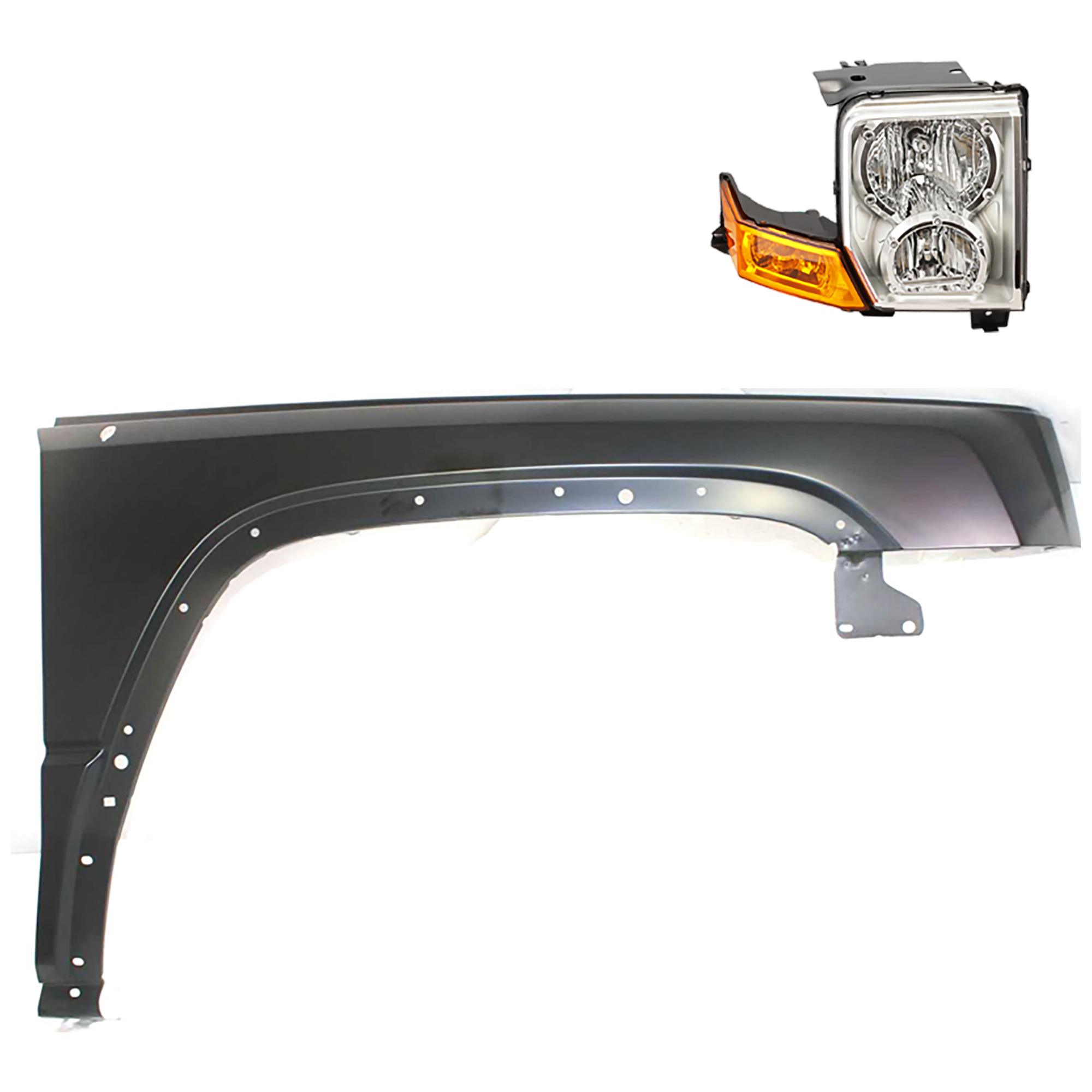 AM COMMANDER 06-10 HEAD LAMP RH 2 pc Kit Assembly Halogen with Fender SKU KIT 081526-483 Partslink CH2519117 CH1241249 OEM 55396536AI 55369218AB