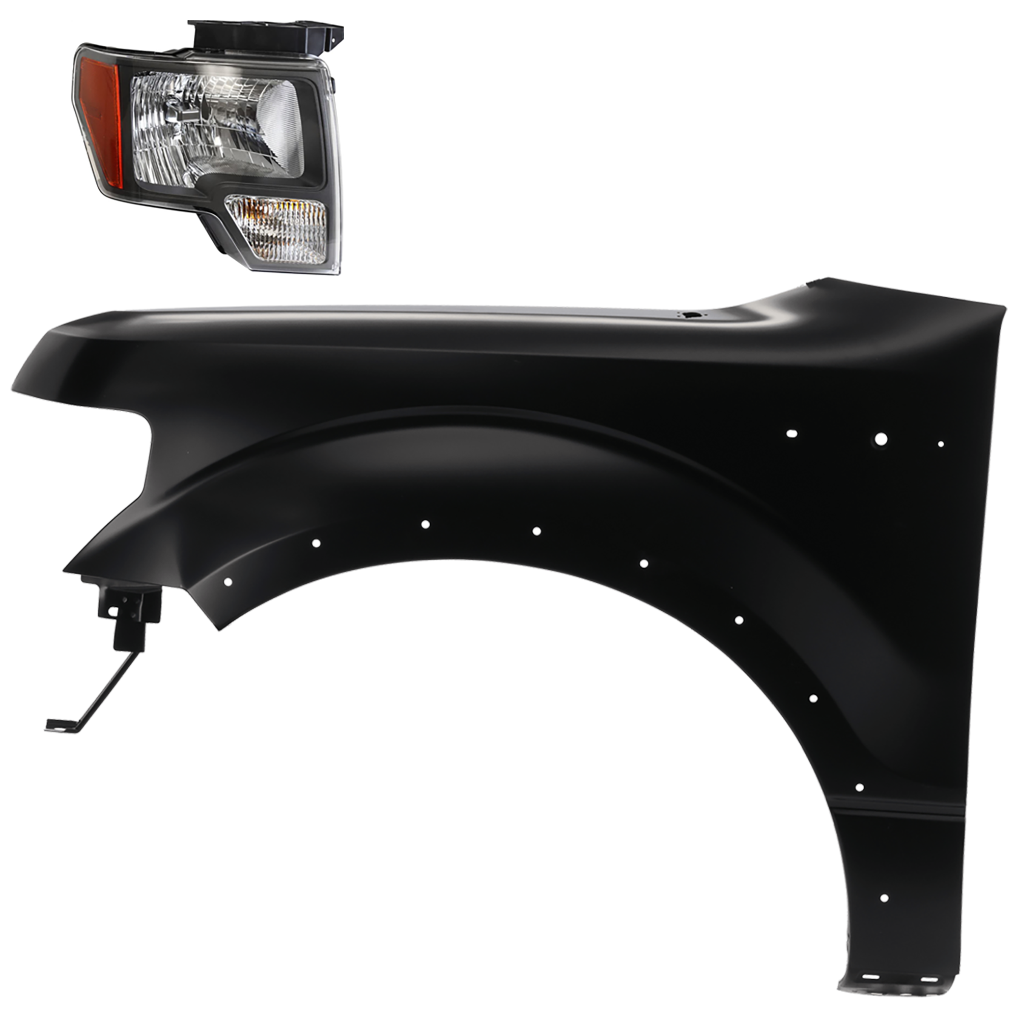 AM F 150-10-10 HEAD LAMP LH 2 pc Kit Assembly Halogen w Sterling Gray Trim FX2 Model with Fender CAPA SKU KIT 081526-494 Partslink FO2502297C FO1240273C OEM AL3Z13008AH BL3Z16006B