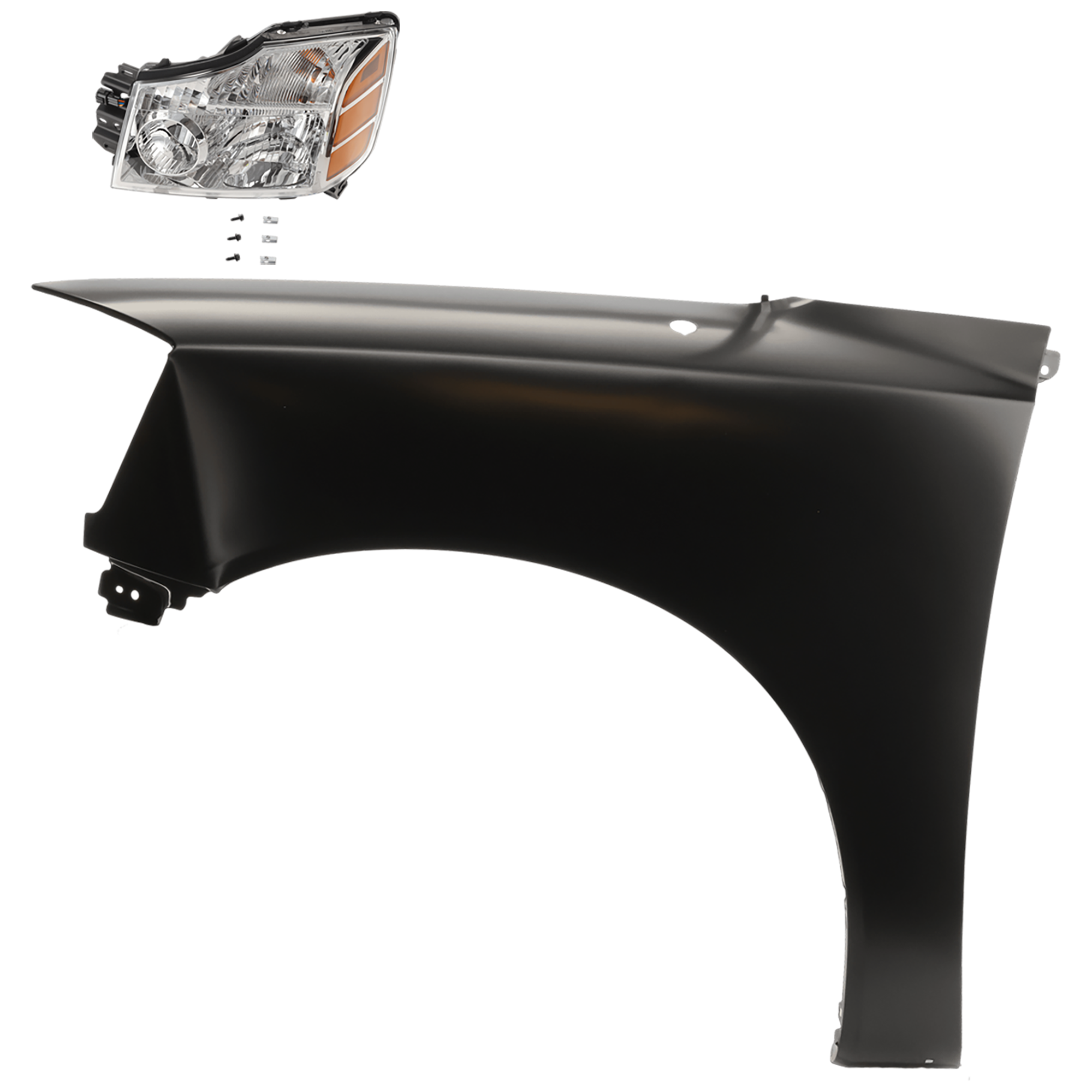 AM TITAN 05-07 HEAD LAMP LH 2 pc Kit Assembly Halogen with Fender SKU KIT 081526-496 Partslink NI2502154 NI1240182 OEM 260607S026 F3101ZR1EA