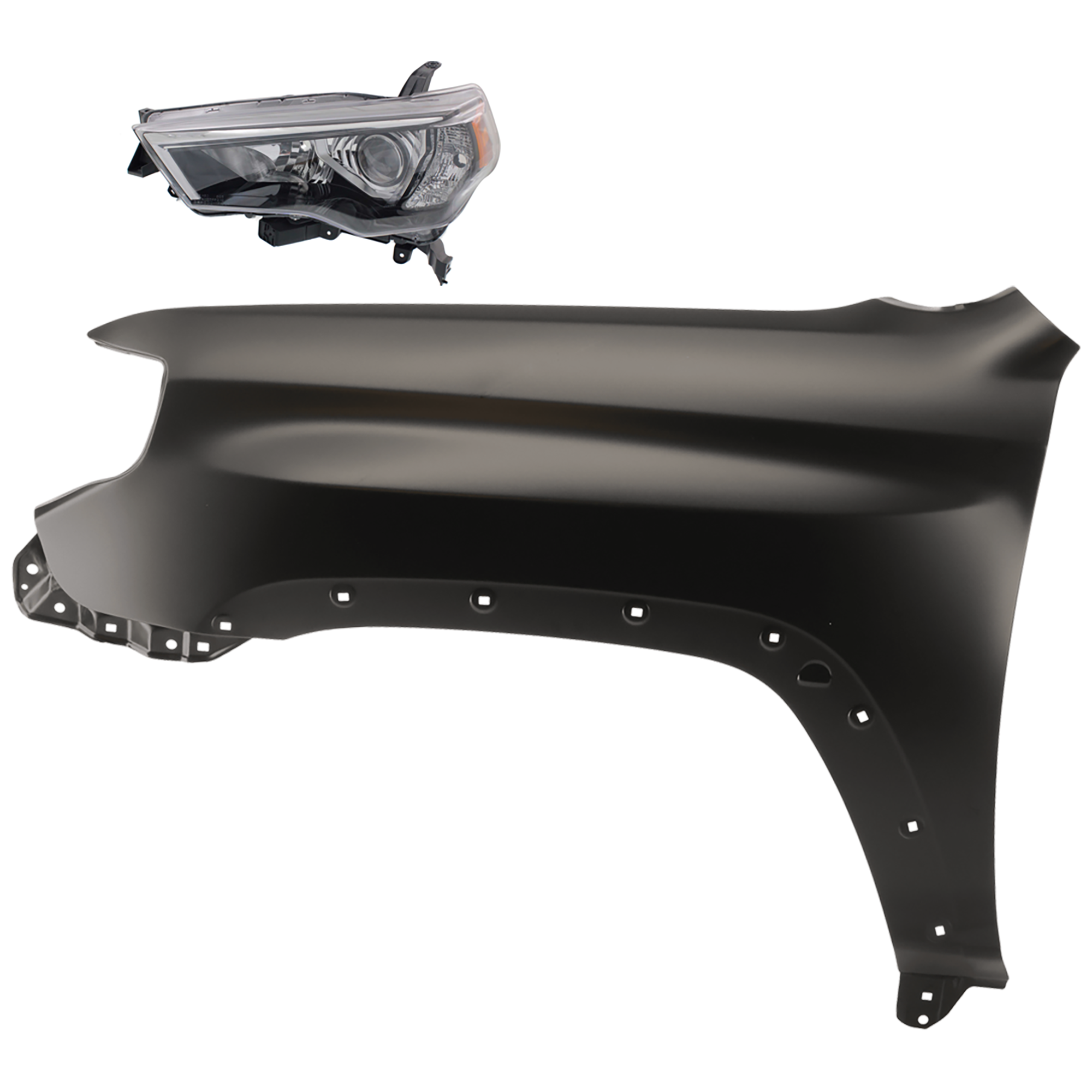 AM 4RUNNER 14-20 HEAD LAMP LH 2 pc Kit Lens and Housing Halogen Black Interior with Fender CAPA SKU KIT 081526-509 Partslink TO2518150C TO1240233C OEM 8117035571-5381235510