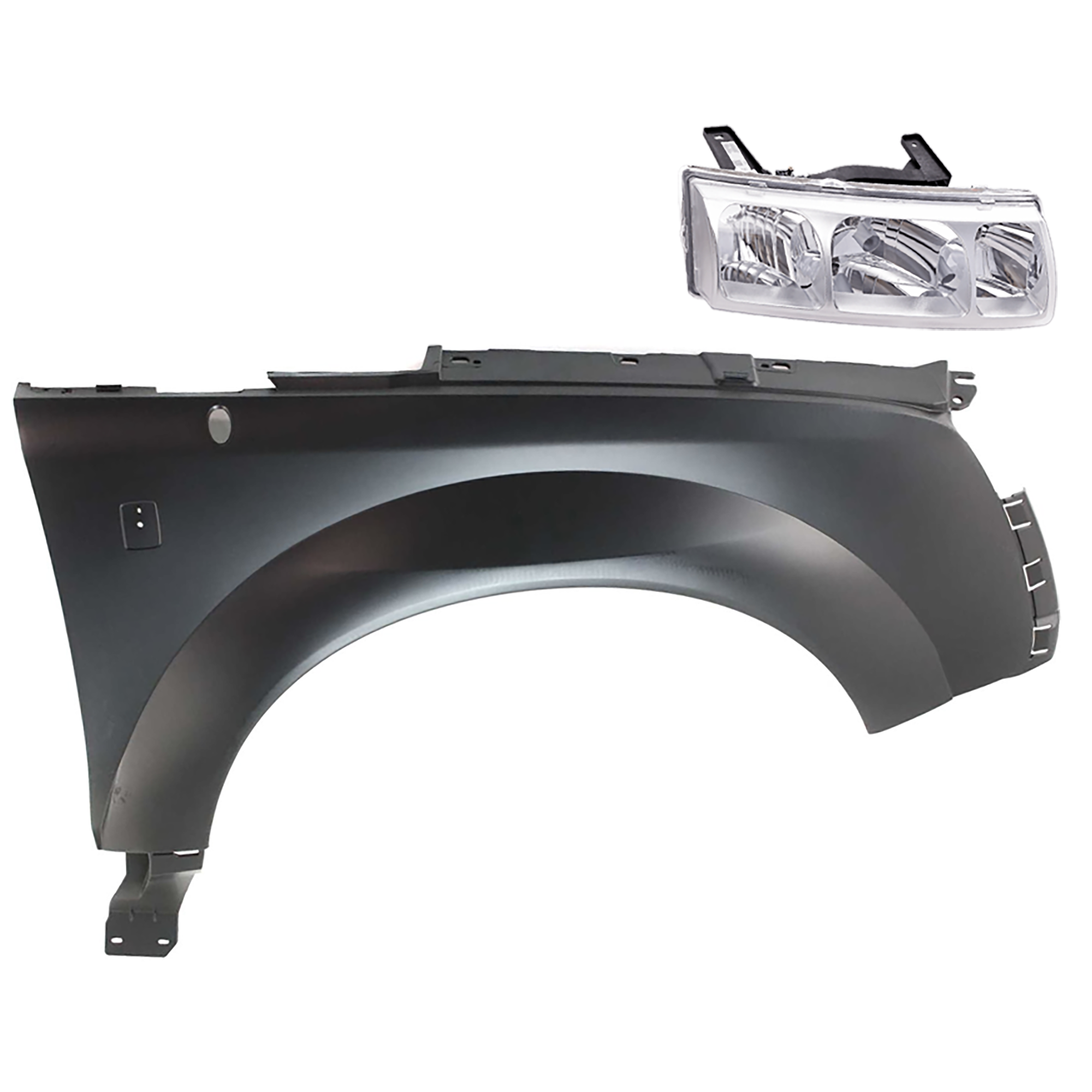AM VUE 05-05 HEAD LAMP RH 2 pc Kit Assembly Halogen Chrome Interior Base Red Line Models with Fender SKU KIT 081526-515 Partslink GM2503253 GM1241295 OEM 22730382-15842337