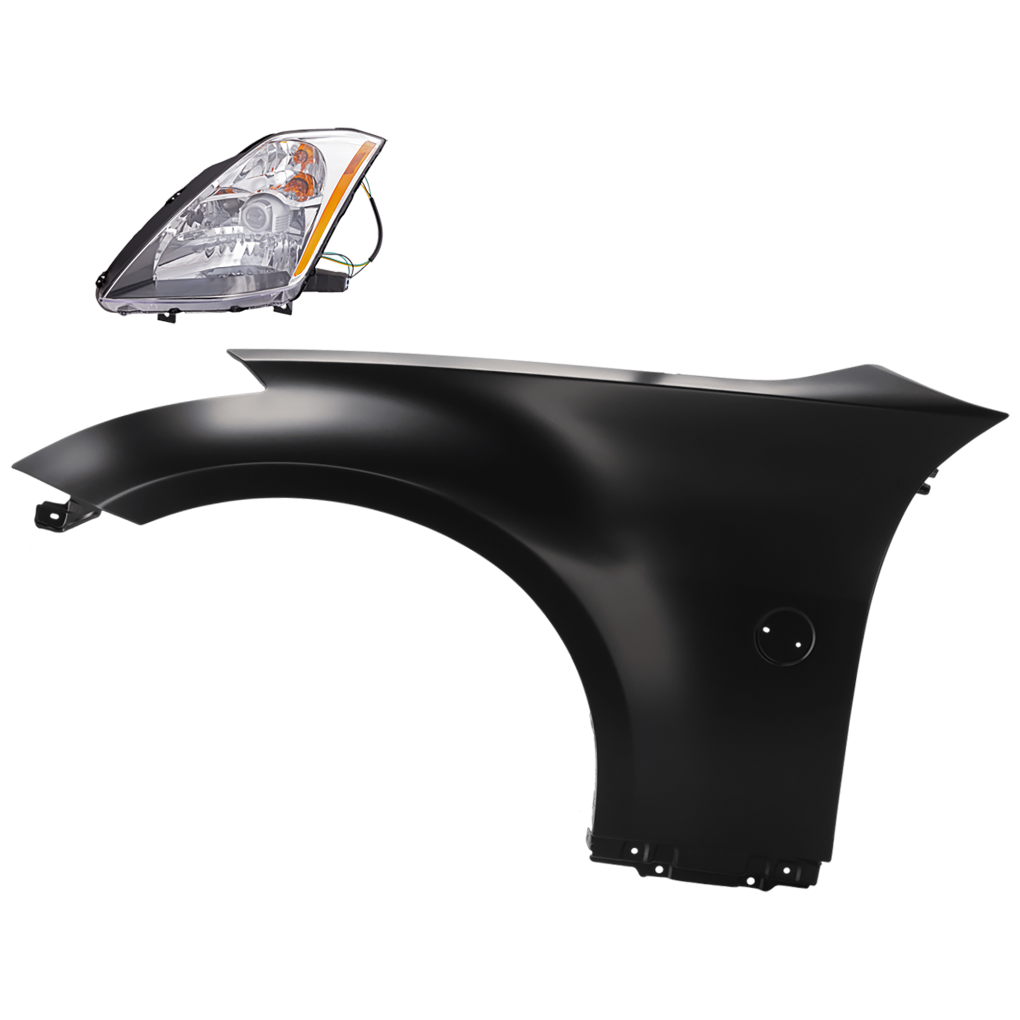 AM 350Z 03-05 HEAD LAMP LH 2 pc Kit Lens and Housing HID Xenon w o HID Kit with Fender SKU KIT 081526-520 Partslink NI1240177 OEM 26060CD027 PFM FCA01CD0MA
