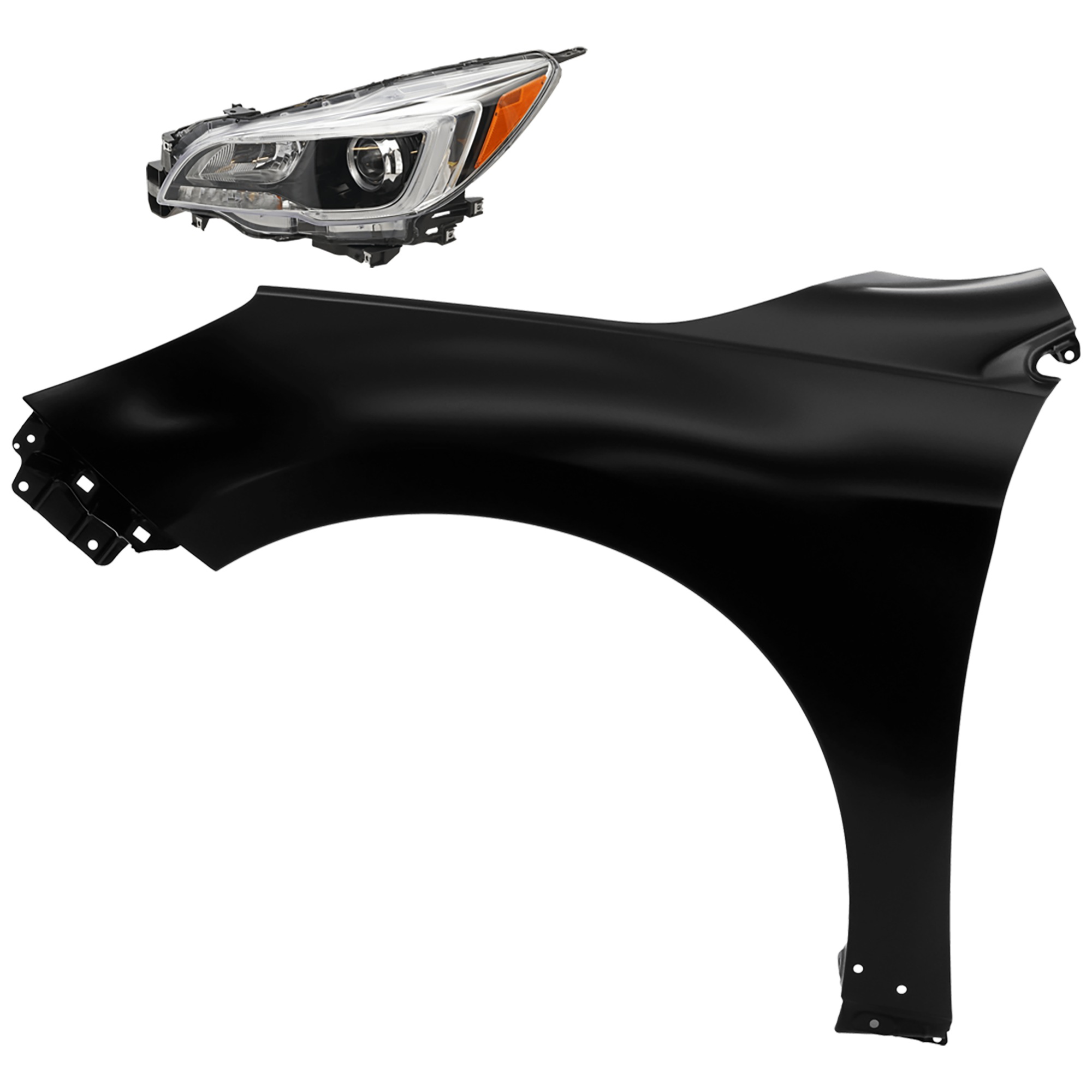AM OUTBACK 15-17 HEAD LAMP LH 2 pc Kit Assembly Halogen Black Interior with Fender CAPA SKU KIT 081526-522 Partslink SU2502149C SU1240141C OEM 84001AL03A 57120AL03A9P
