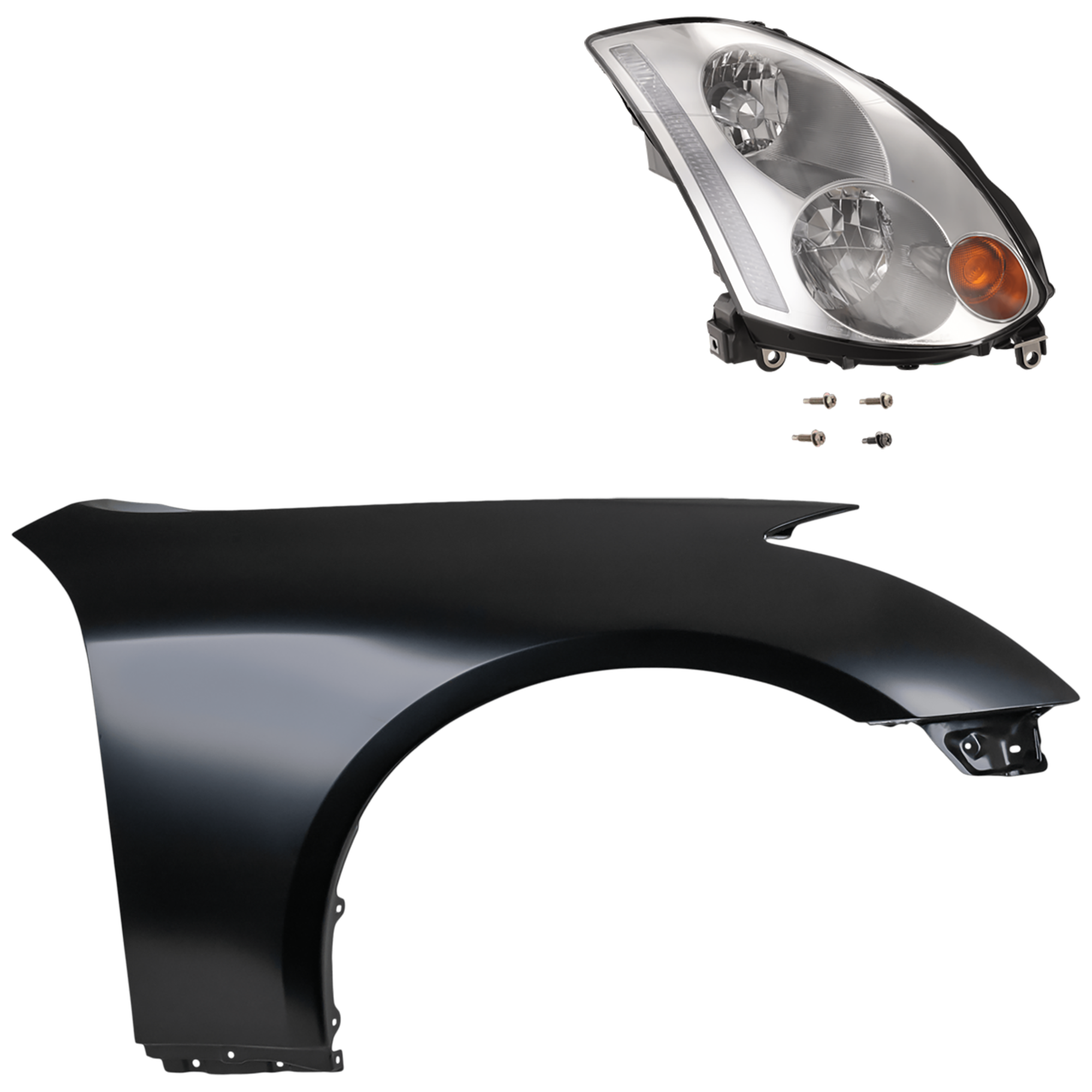 AM G35-03-05 HEAD LAMP RH 2 pc Kit Lens and Housing HID Xenon w o HID Kit Coupe Base Model with Fender SKU KIT 081526-54 Partslink IN2519101 IN1241108 OEM 26025AM801-63100AM830