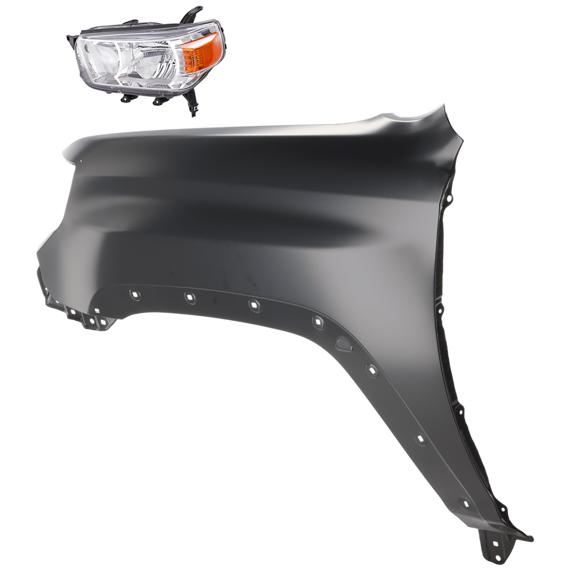 AM 4RUNNER 10-13 HEAD LAMP LH 2 pc Kit Lens and Housing Halogen with Fender SKU KIT 081526-551 Partslink TO2518127 TO1240233 OEM 8117035520-5381235510