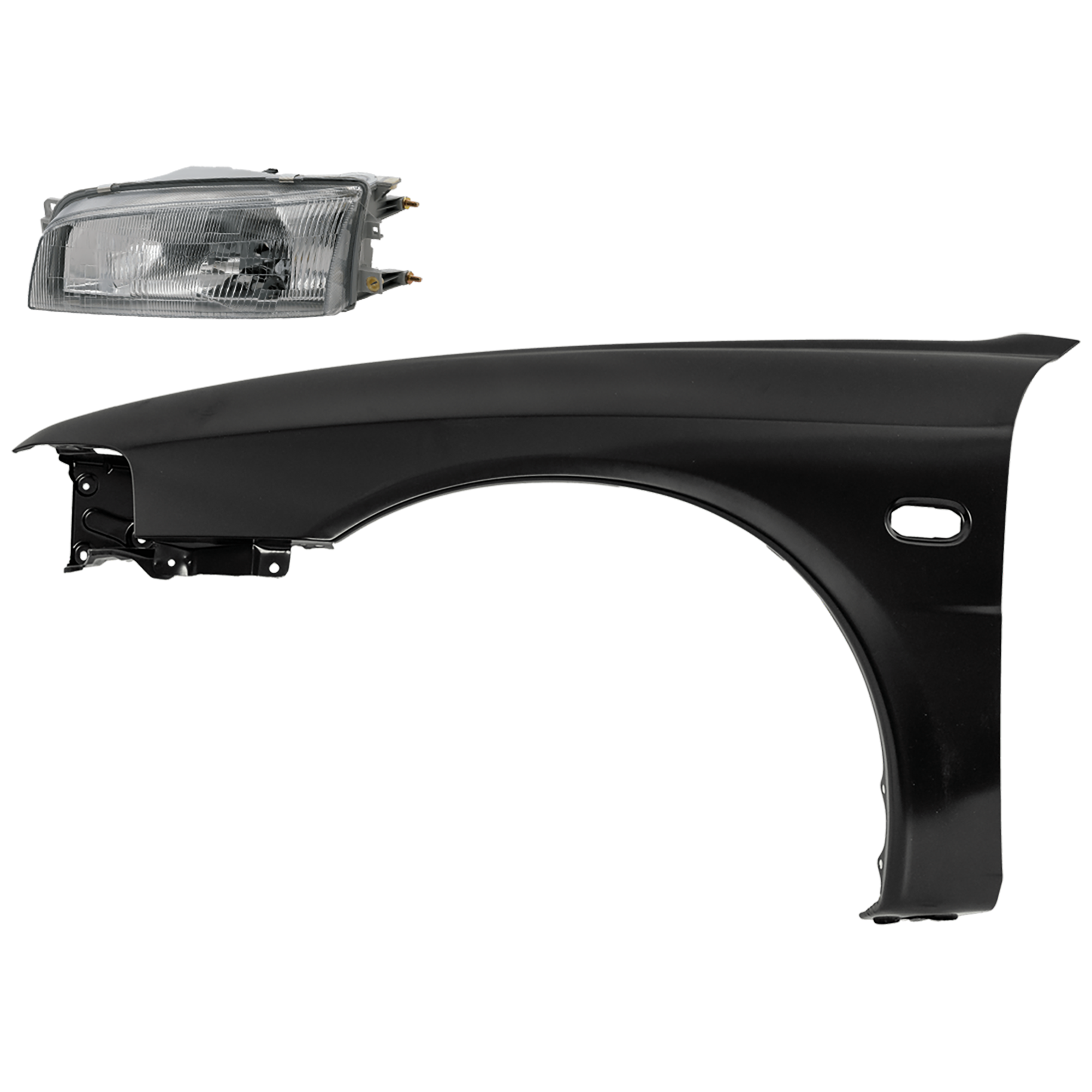 AM MIRAGE 97-01 HEAD LAMP LH 2 pc Kit Assembly Halogen Sedan with Fender SKU KIT 081526-556 Partslink MI2502114 MI1240134 OEM MR476689 MR208877