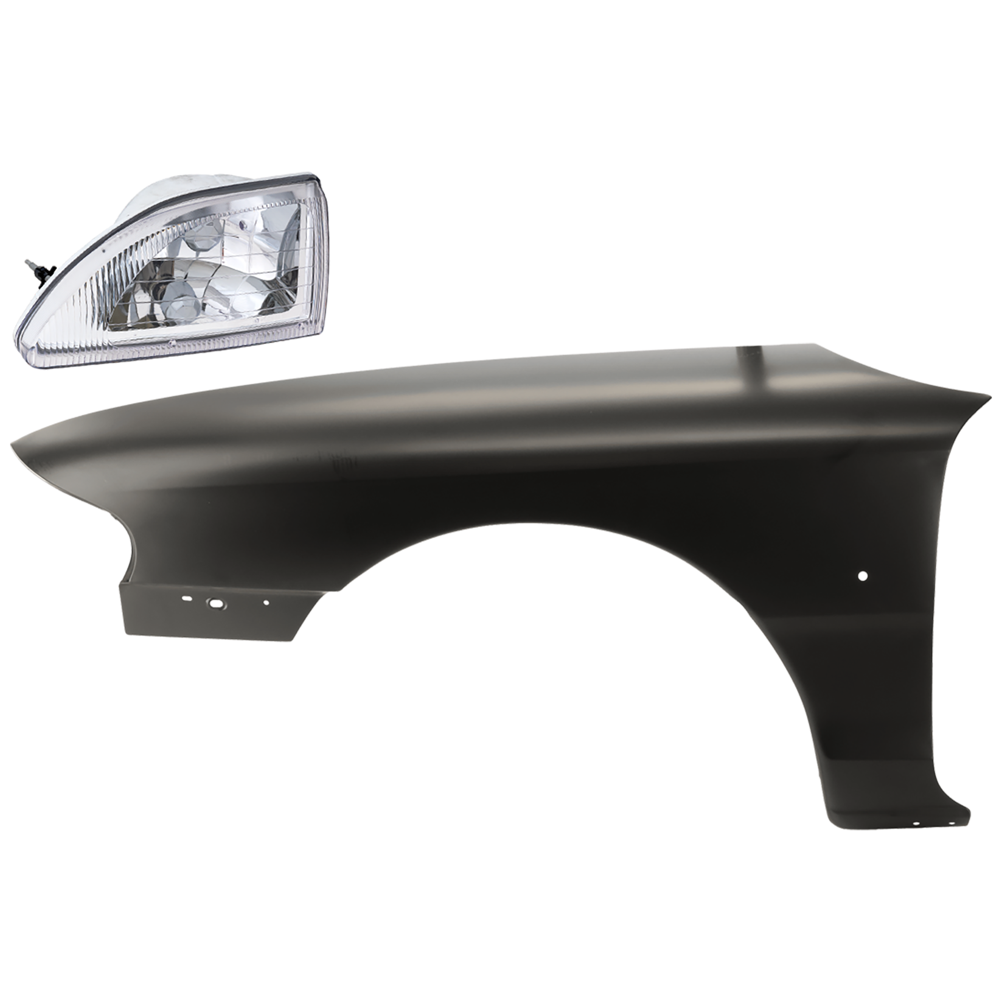 AM MUSTANG 94-98 HEAD LAMP LH 2 pc Kit Assembly Halogen SVT Cobra Model with Fender SKU KIT 081526-55 Partslink FO2502161 FO1240168 OEM F4ZZ13008D F6ZZ16006AA