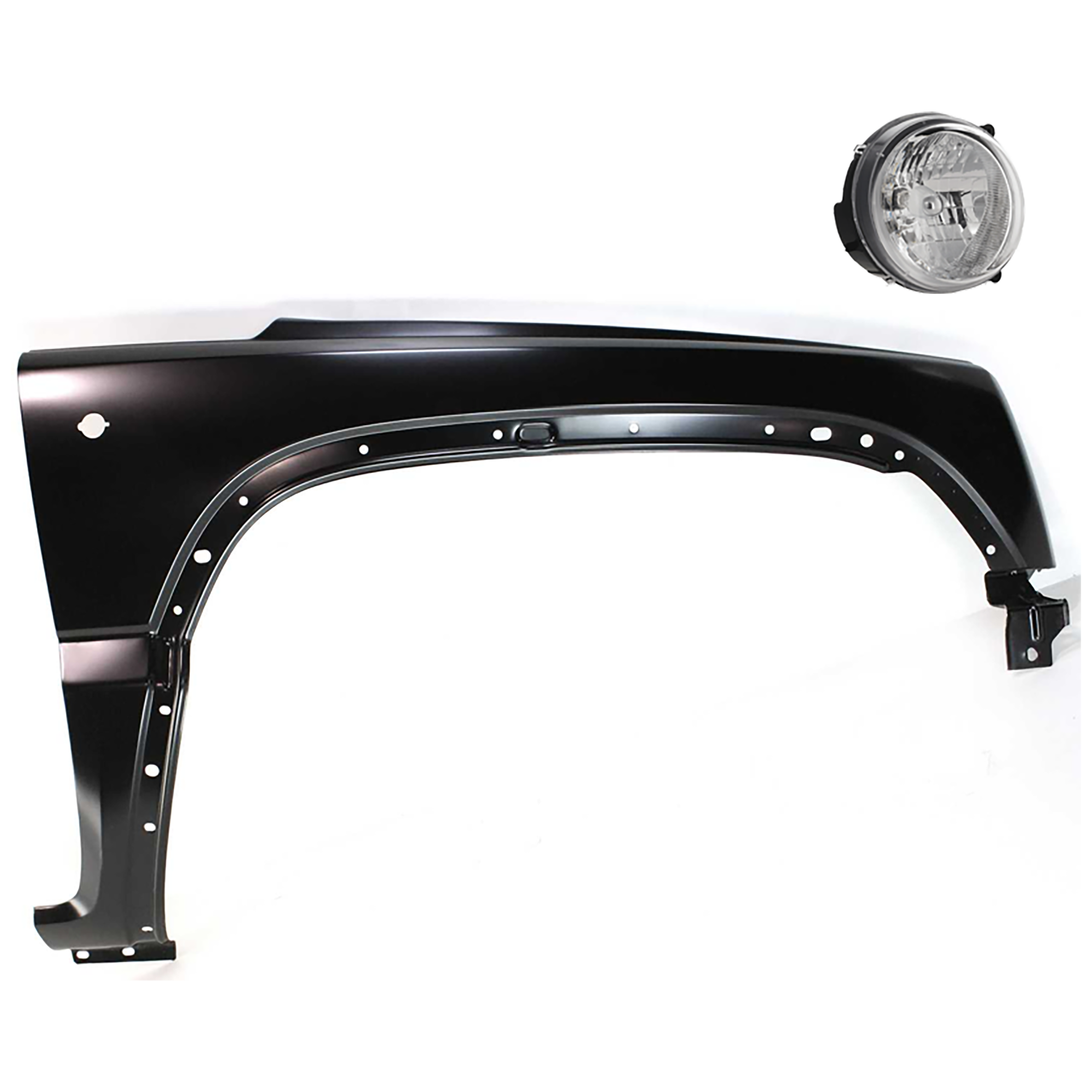 AM LIBERTY 03-04 HEAD LAMP RH 2 pc Kit Assembly Halogen with Fender SKU KIT 081526-561 Partslink CH2503146 CH1241231 OEM 55155808AB 55177100AD