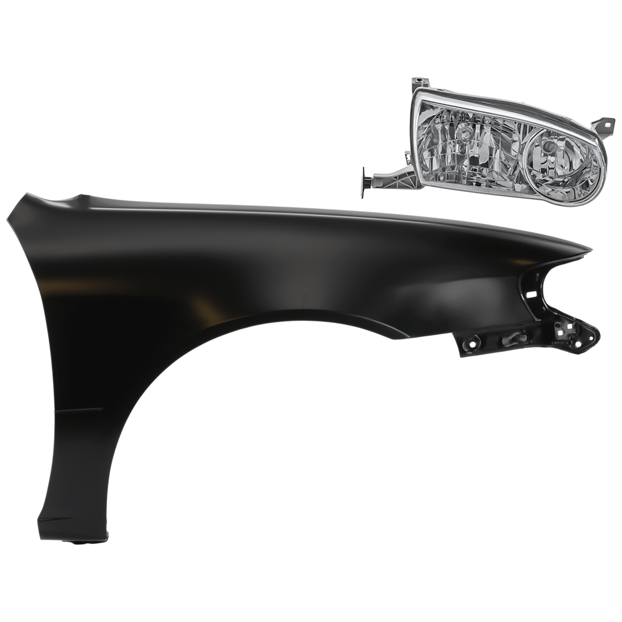 AM COROLLA 01-02 HEAD LAMP RH 2 pc Kit Assembly Halogen with Fender SKU KIT 081526-562 Partslink TO2503133 TO1241164 OEM 8111002110-5381102051