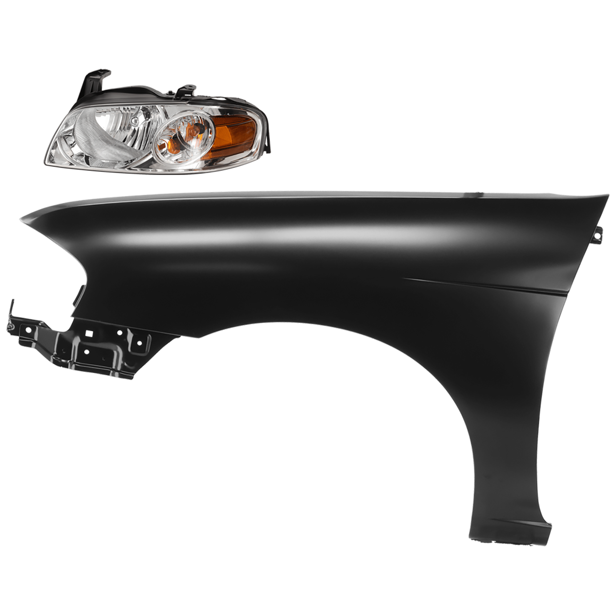 AM SENTRA 04-06 HEAD LAMP LH 2 pc Kit Assembly Halogen Chrome Interior Base S Models with Fender SKU KIT 081526-566 Partslink NI2502151 NI1240168 OEM 260606Z525 F31015M030