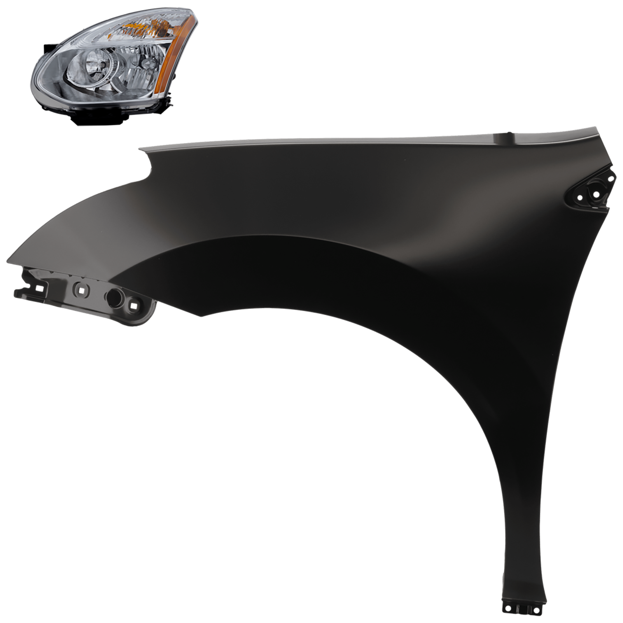 AM ROGUE 11-12 HEAD LAMP LH 2 pc Kit Assembly Halogen with Fender CAPA SKU KIT 081526-570 Partslink NI2502202C NI1240198C OEM 260601VK0A F3113JM0MA