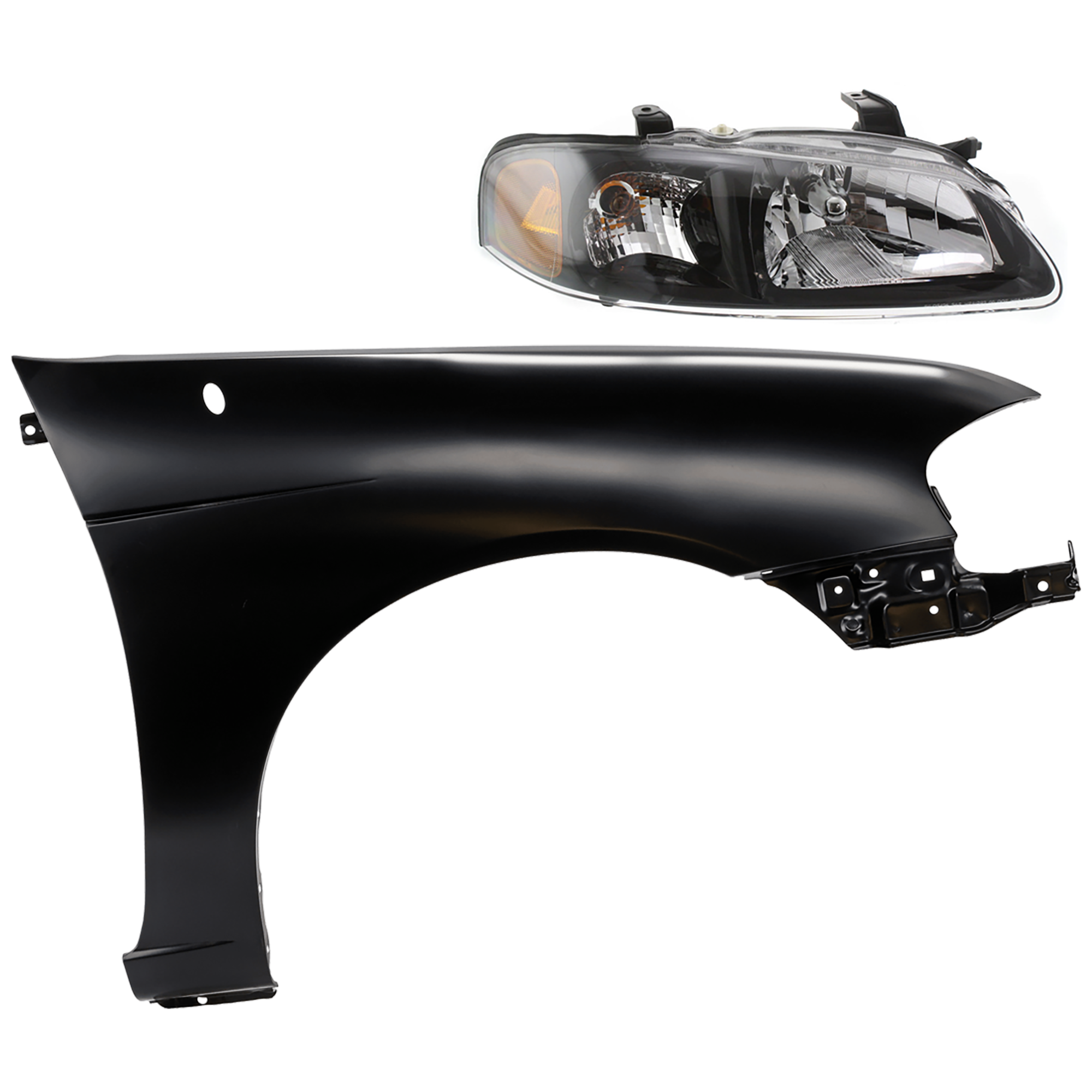 AM SENTRA 02-03 HEAD LAMP RH 2 pc Kit Assembly Halogen Black Interior Sedan SE R SE R Spec V Models with Fender SKU KIT 081526-60 Partslink NI2503141 NI1241168 OEM 260104Z625 F31005M030