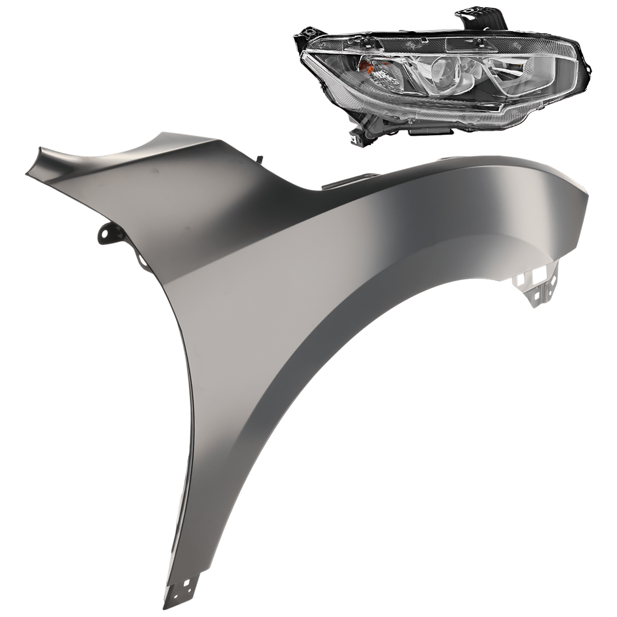 AM CIVIC 20-20 HEAD LAMP RH 2 pc Kit Assembly Halogen Si Model with Fender SKU KIT 081526-73 Partslink HO2503173 HO1241200 OEM 33100TBAA01-60211TBAA50ZZ