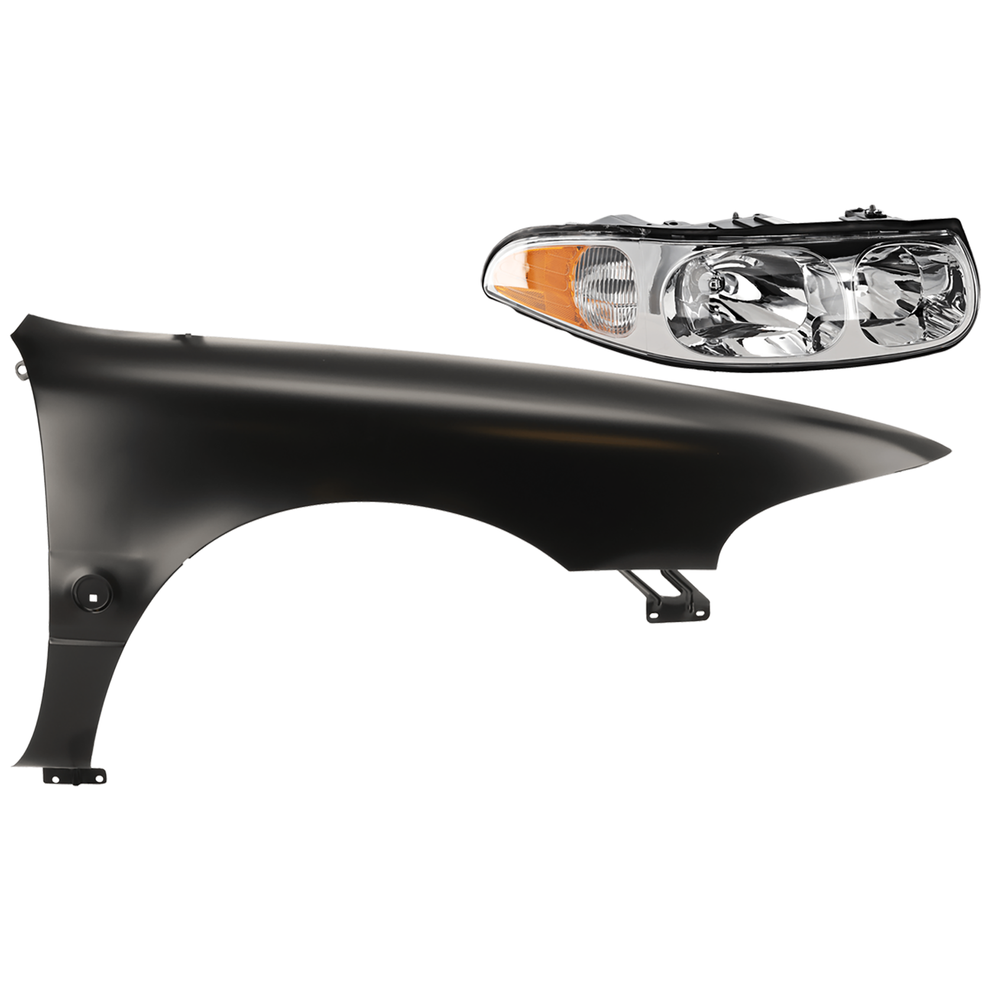AM LESABRE 00-05 HEAD LAMP RH 2 pc Kit Assembly Halogen Smooth High Beam Surface Custom Model with Fender SKU KIT 081526-74 Partslink GM2503204 GM1241277 OEM 19245368-25661832