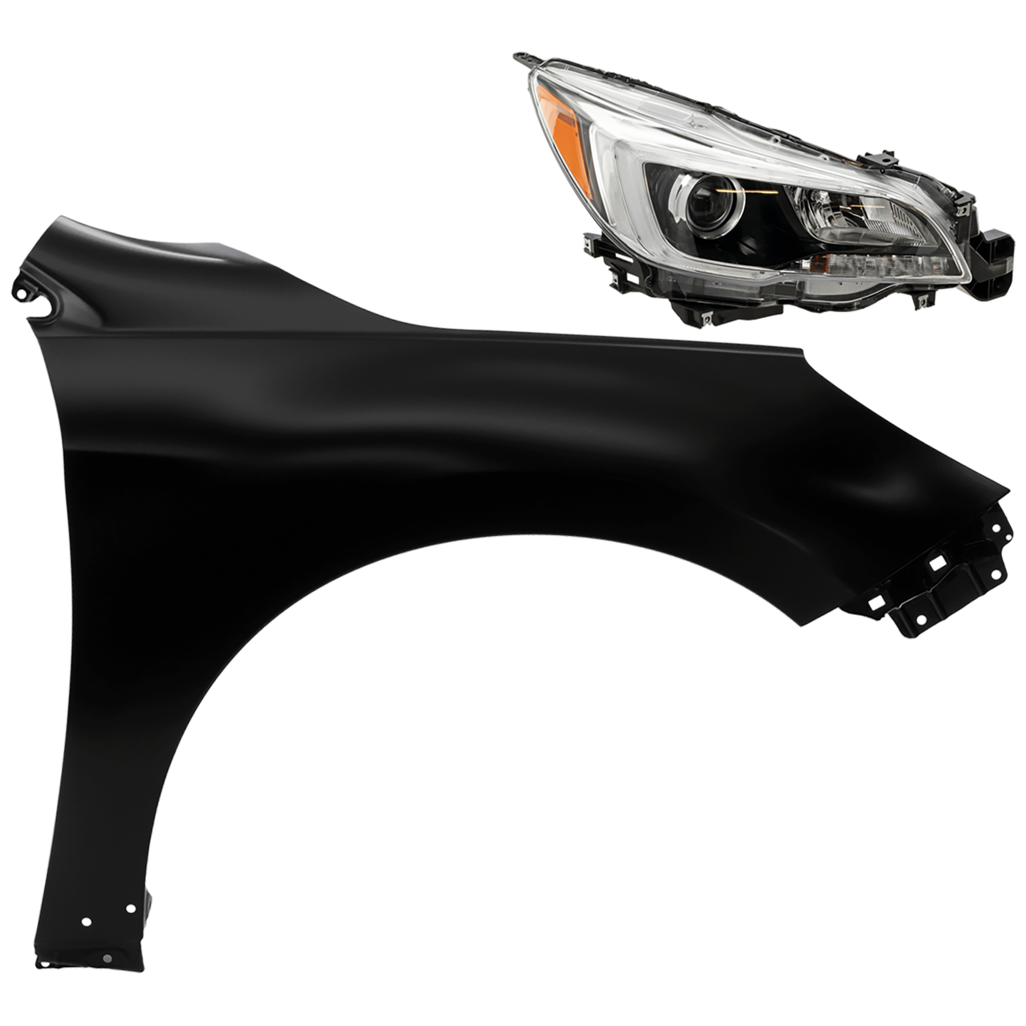 AM OUTBACK 15-17 HEAD LAMP RH 2 pc Kit Assembly Halogen Black Interior with Fender CAPA SKU KIT 081526-75 Partslink SU2503149C SU1241141C OEM 84001AL02A 57120AL02A9P