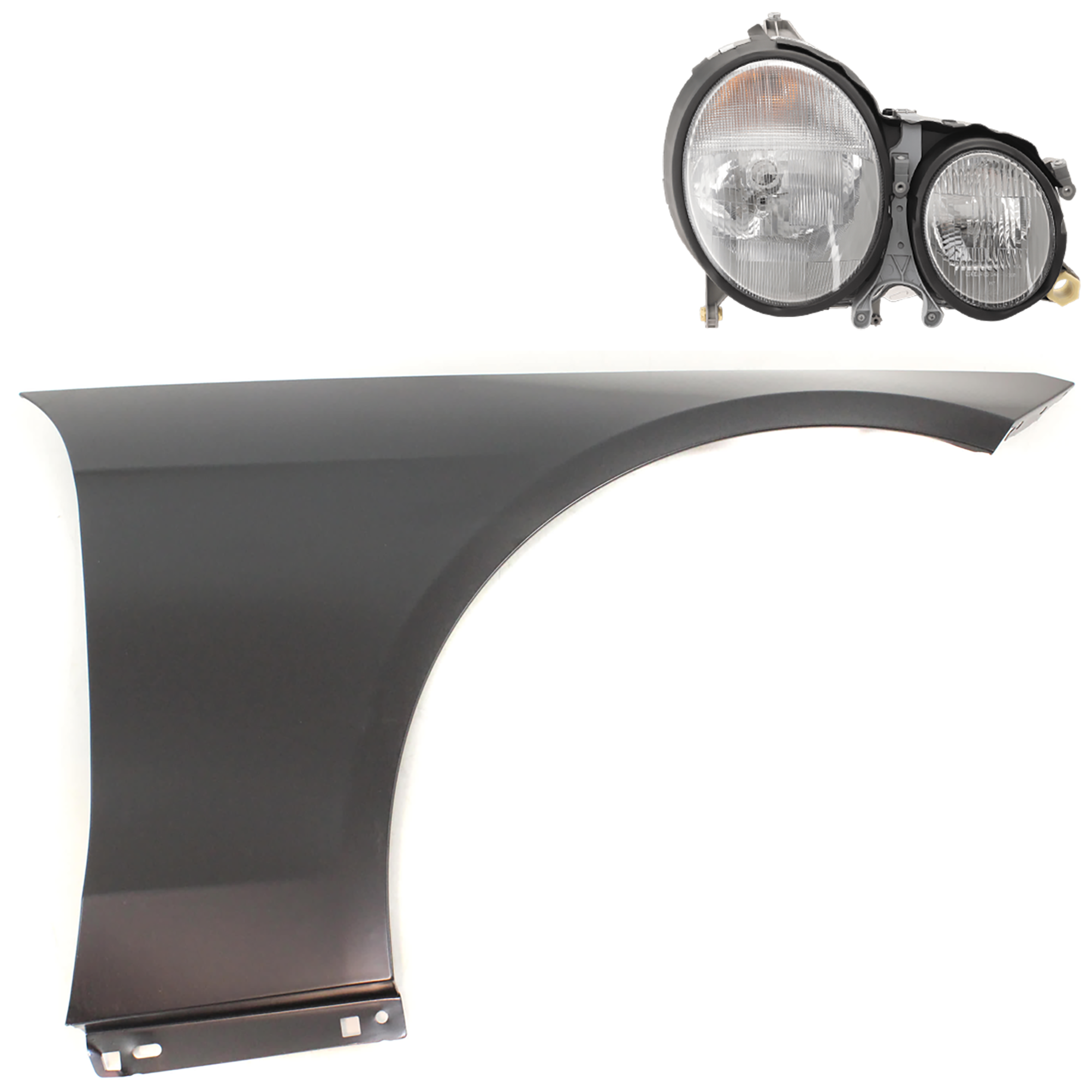 AM E320-03-03 HEAD LAMP RH 2 pc Kit Assembly Halogen Sedan Base Model with Fender SKU KIT 081526-85 Partslink MB2503105 MB1241131 OEM 2108203861-2118801418 PFM