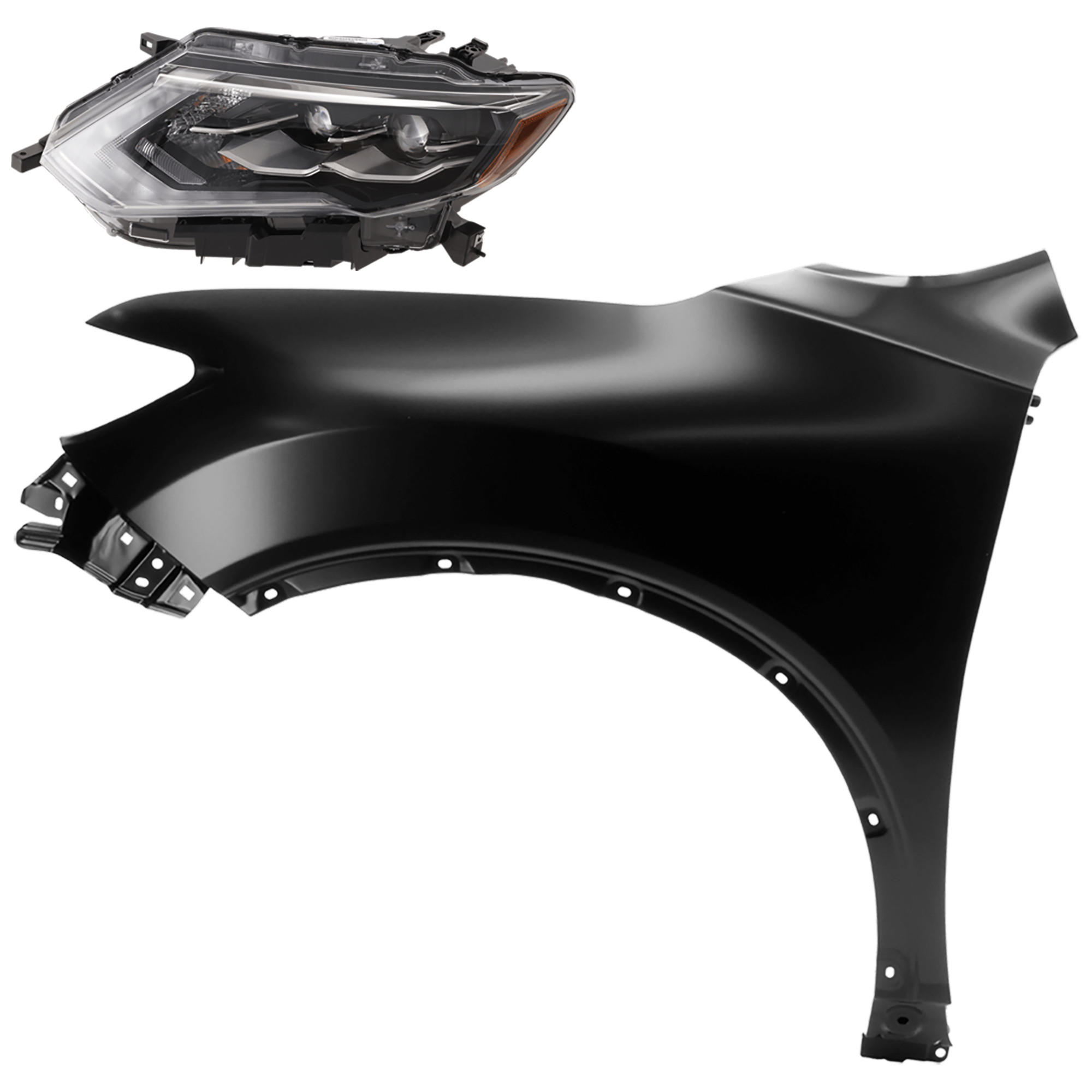 AM ROGUE 17-18 HEAD LAMP LH 2 pc Kit Assembly LED SL SL Hybrid Models with Fender SKU KIT 081526-88 Partslink NI2502256 NI1240212 OEM 260606FL6A 631016FL0A