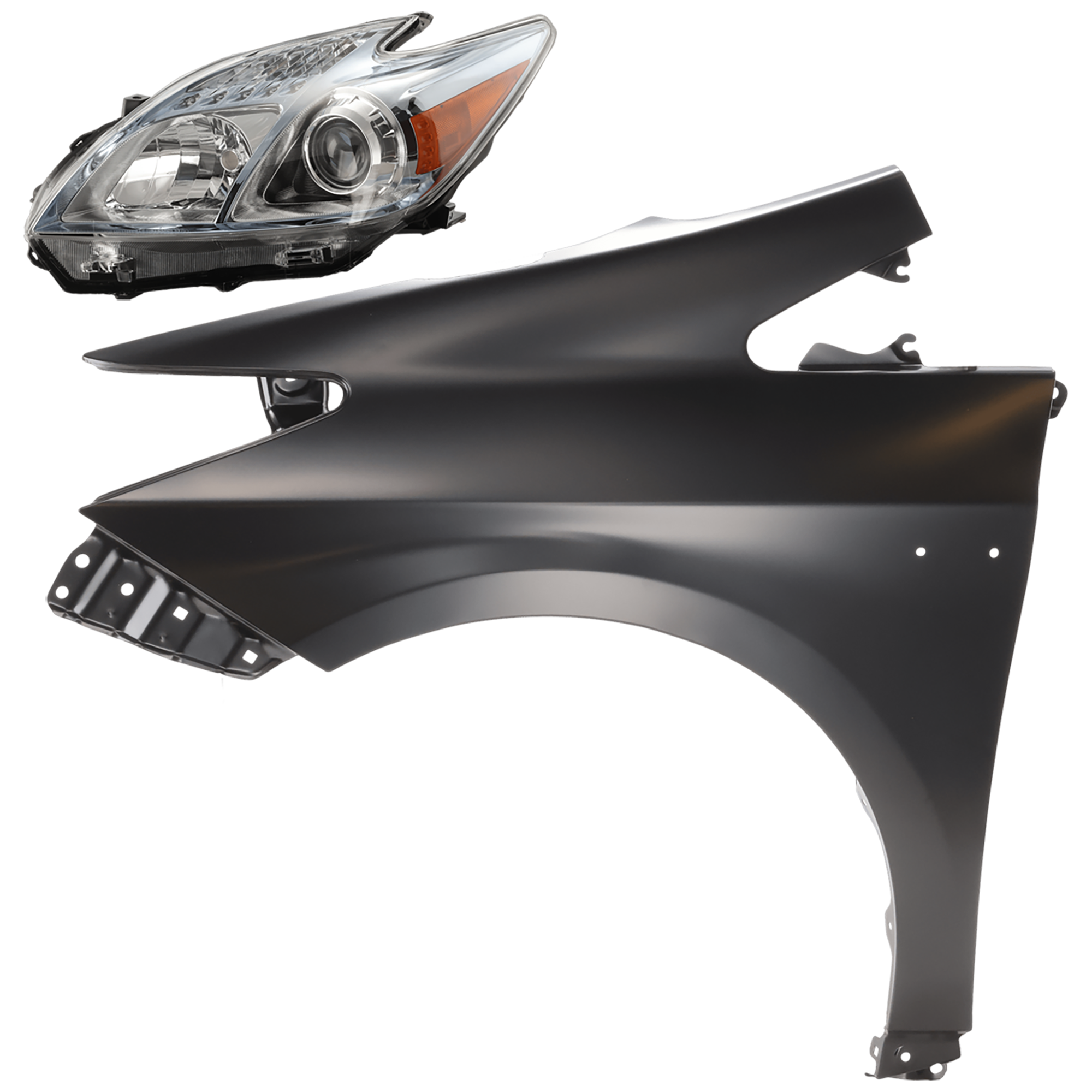 AM PRIUS 10-11 HEAD LAMP LH 2 pc Kit Lens and Housing Halogen Base Model with Fender SKU KIT 081526-95 Partslink TO2518122 TO1240232 OEM 8117047211-5380247040