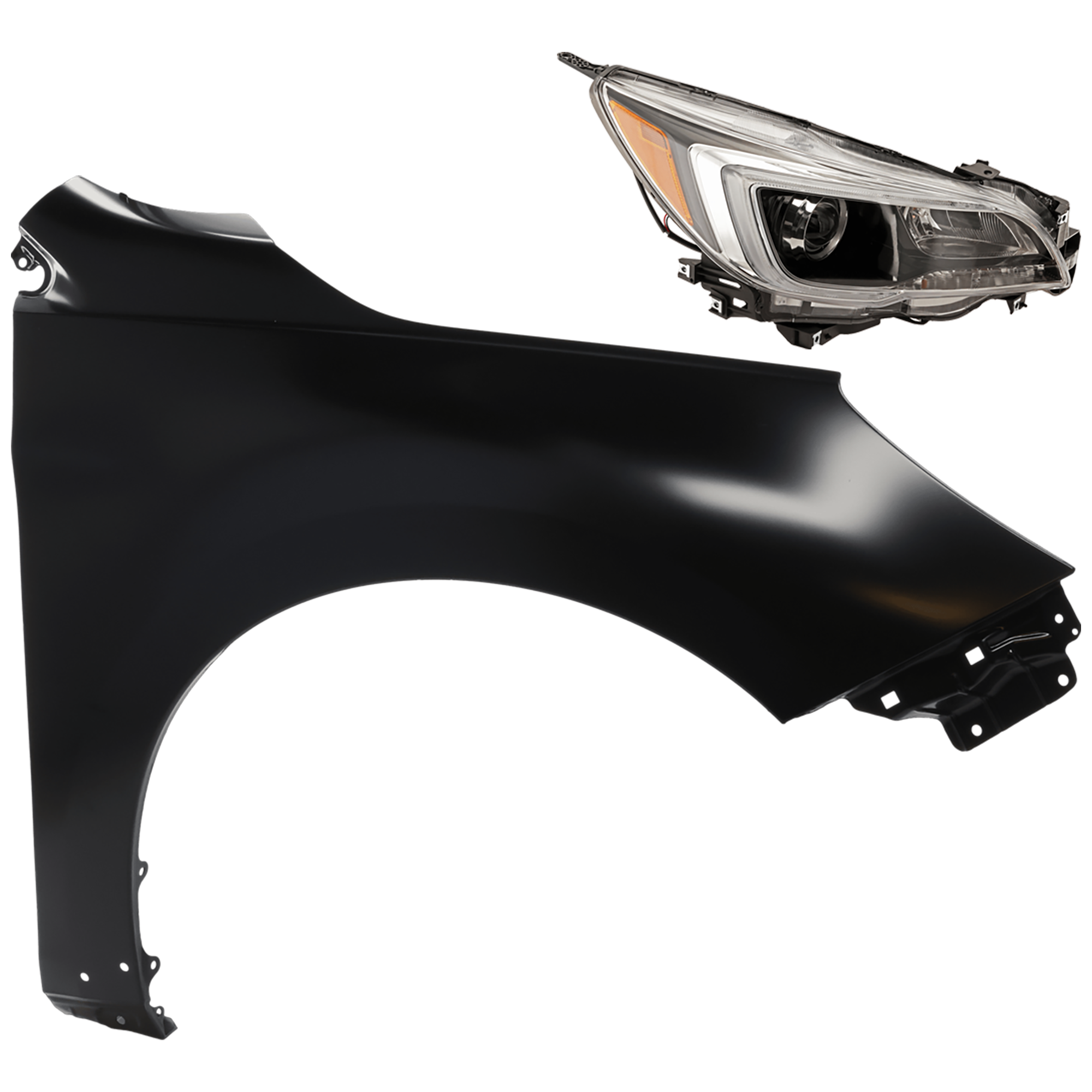 AM OUTBACK 15-17 HEAD LAMP RH 2 pc Kit Assembly Halogen Black Interior with Fender SKU KIT 081526-98 Partslink SU2503149 SU1241141 OEM 84001AL02A 57120AL02A9P